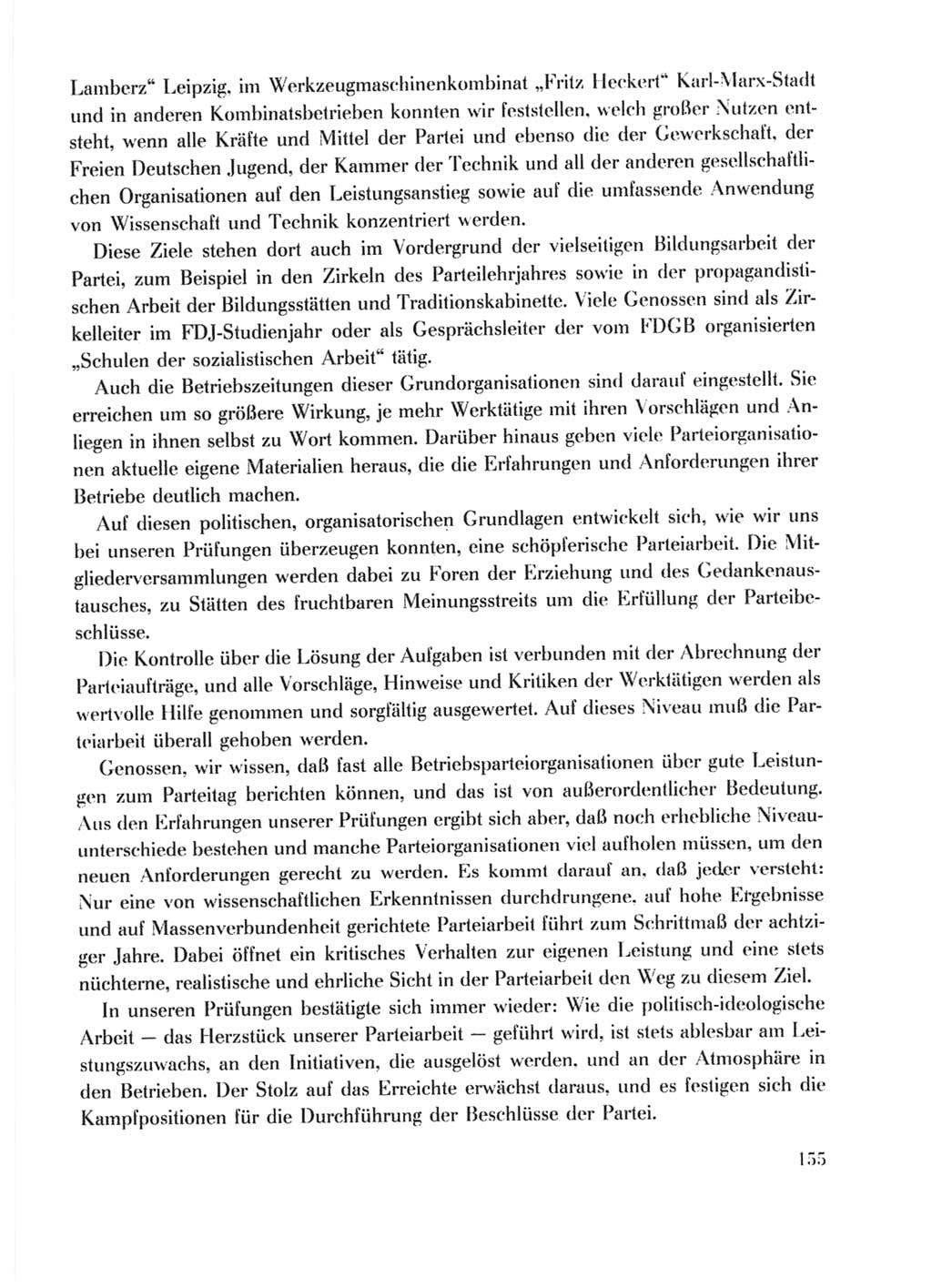 Protokoll der Verhandlungen des Ⅹ. Parteitages der Sozialistischen Einheitspartei Deutschlands (SED) [Deutsche Demokratische Republik (DDR)] 1981, Band 1, Seite 155 (Prot. Verh. Ⅹ. PT SED DDR 1981, Bd. 1, S. 155)
