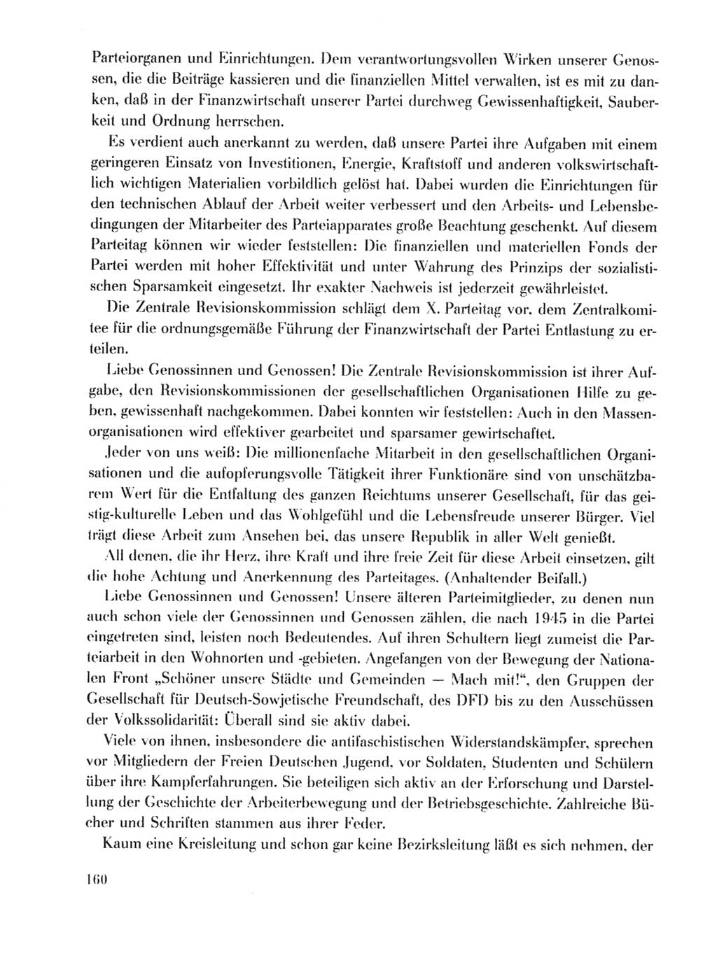 Protokoll der Verhandlungen des Ⅹ. Parteitages der Sozialistischen Einheitspartei Deutschlands (SED) [Deutsche Demokratische Republik (DDR)] 1981, Band 1, Seite 160 (Prot. Verh. Ⅹ. PT SED DDR 1981, Bd. 1, S. 160)