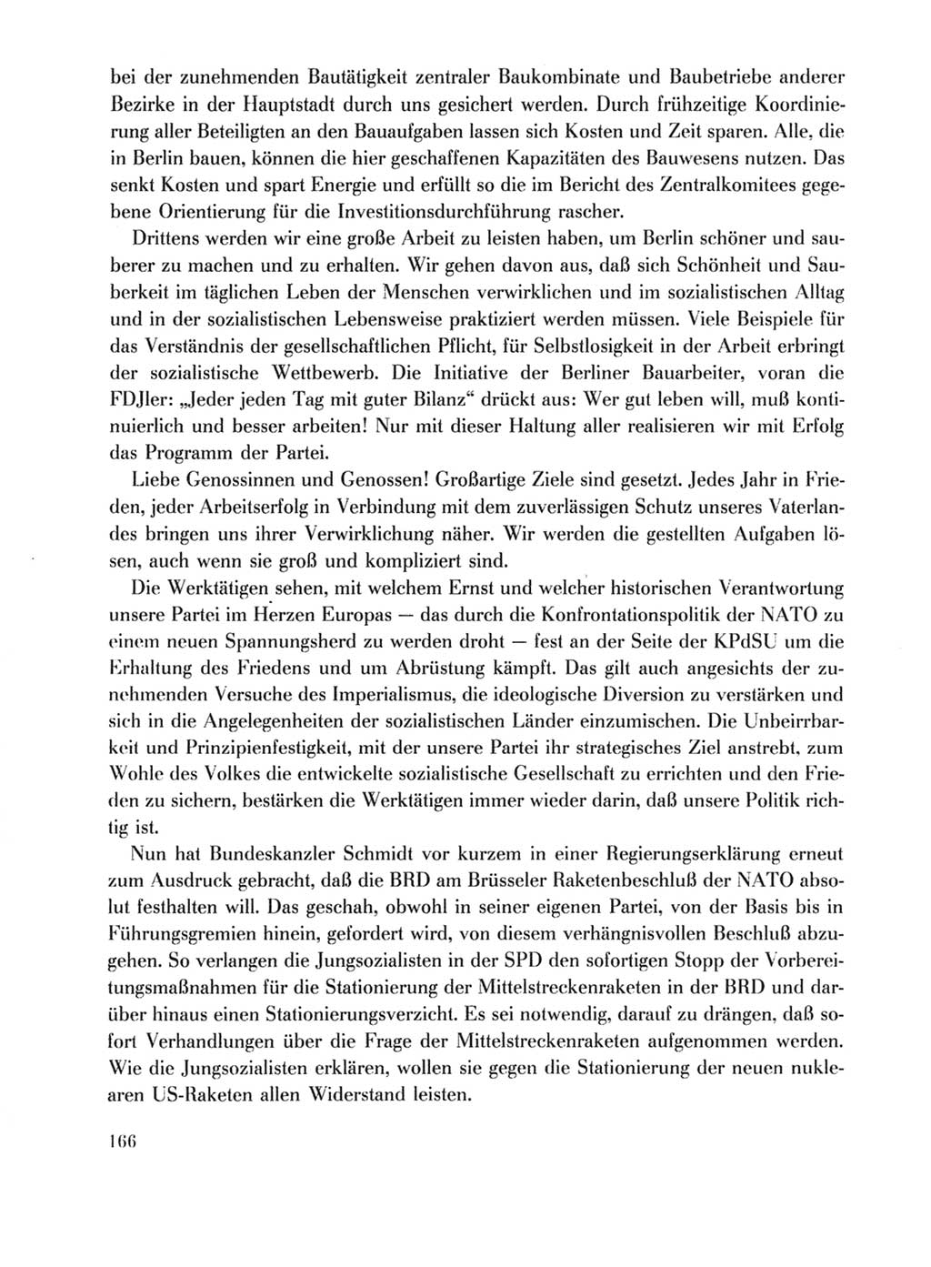 Protokoll der Verhandlungen des Ⅹ. Parteitages der Sozialistischen Einheitspartei Deutschlands (SED) [Deutsche Demokratische Republik (DDR)] 1981, Band 1, Seite 166 (Prot. Verh. Ⅹ. PT SED DDR 1981, Bd. 1, S. 166)