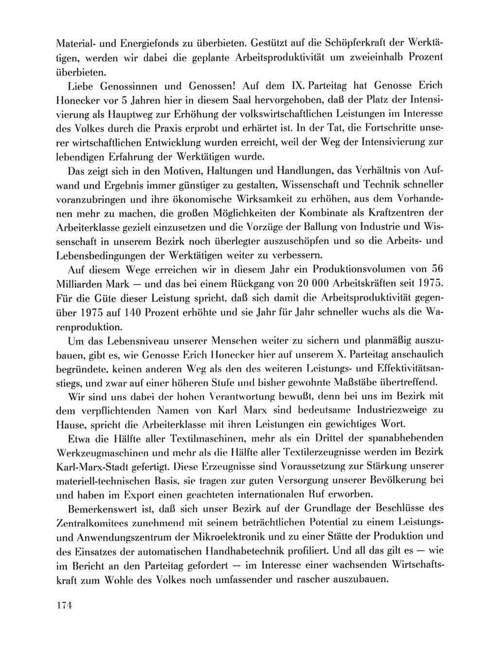 Protokoll der Verhandlungen des Ⅹ. Parteitages der Sozialistischen Einheitspartei Deutschlands (SED) [Deutsche Demokratische Republik (DDR)] 1981, Band 1, Seite 174 (Prot. Verh. Ⅹ. PT SED DDR 1981, Bd. 1, S. 174)
