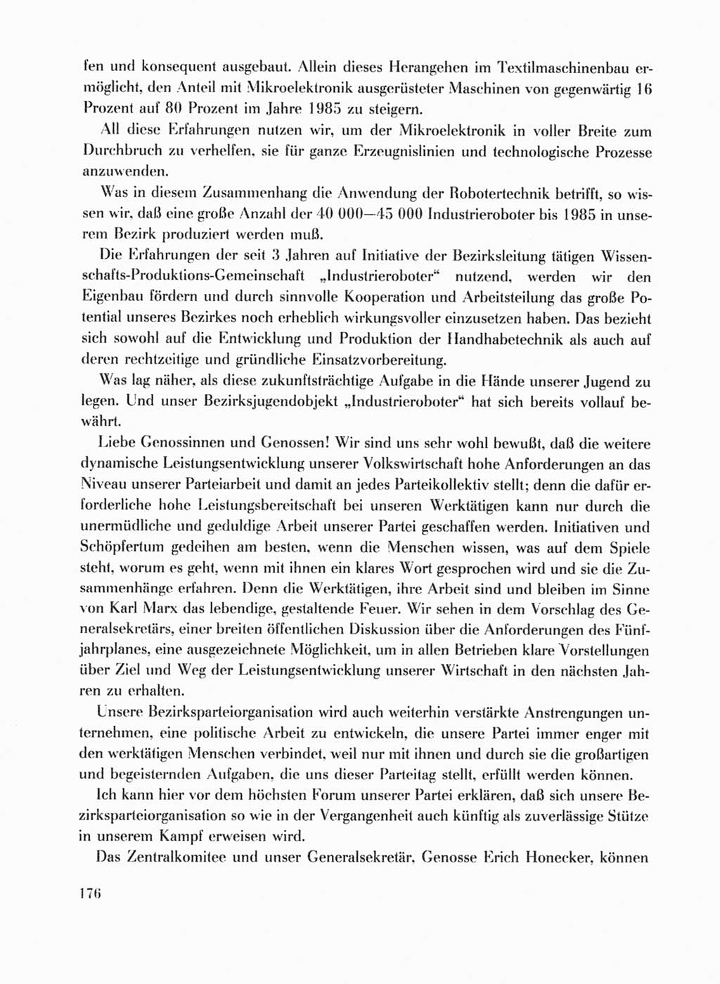 Protokoll der Verhandlungen des Ⅹ. Parteitages der Sozialistischen Einheitspartei Deutschlands (SED) [Deutsche Demokratische Republik (DDR)] 1981, Band 1, Seite 176 (Prot. Verh. Ⅹ. PT SED DDR 1981, Bd. 1, S. 176)