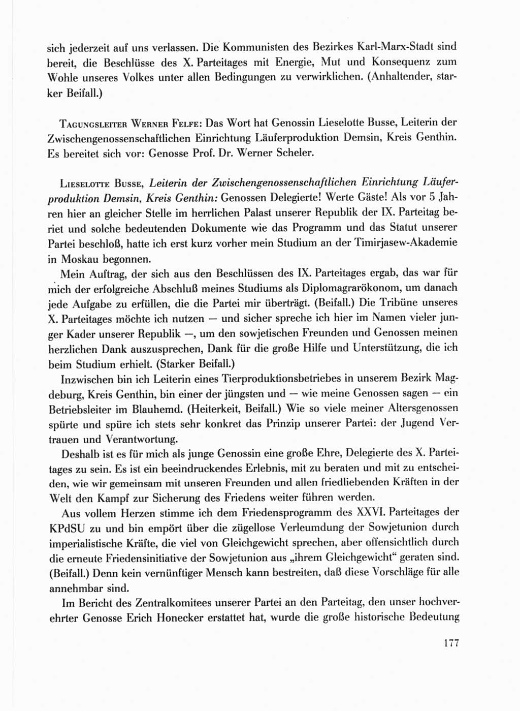 Protokoll der Verhandlungen des Ⅹ. Parteitages der Sozialistischen Einheitspartei Deutschlands (SED) [Deutsche Demokratische Republik (DDR)] 1981, Band 1, Seite 177 (Prot. Verh. Ⅹ. PT SED DDR 1981, Bd. 1, S. 177)
