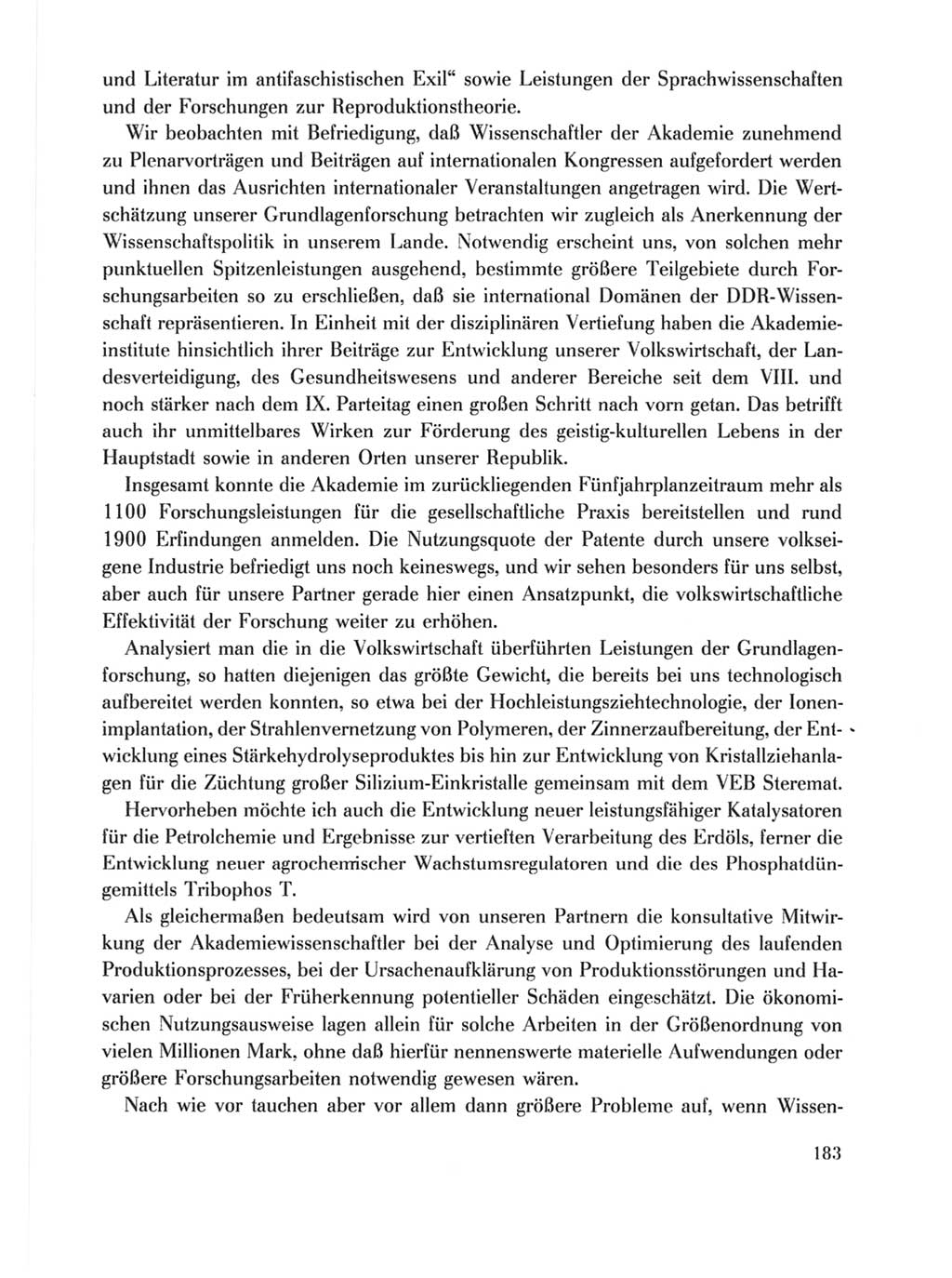 Protokoll der Verhandlungen des Ⅹ. Parteitages der Sozialistischen Einheitspartei Deutschlands (SED) [Deutsche Demokratische Republik (DDR)] 1981, Band 1, Seite 183 (Prot. Verh. Ⅹ. PT SED DDR 1981, Bd. 1, S. 183)
