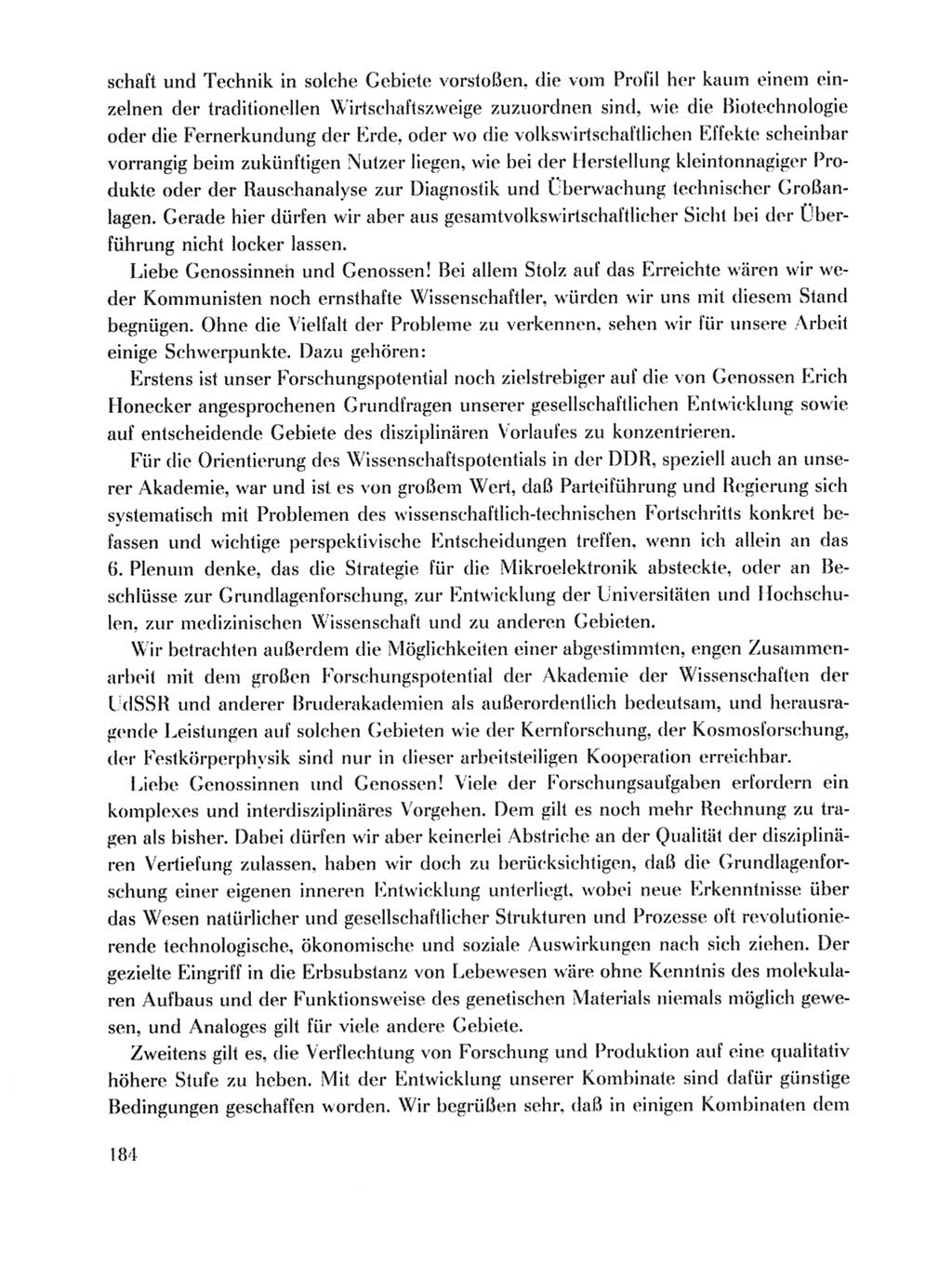 Protokoll der Verhandlungen des Ⅹ. Parteitages der Sozialistischen Einheitspartei Deutschlands (SED) [Deutsche Demokratische Republik (DDR)] 1981, Band 1, Seite 184 (Prot. Verh. Ⅹ. PT SED DDR 1981, Bd. 1, S. 184)