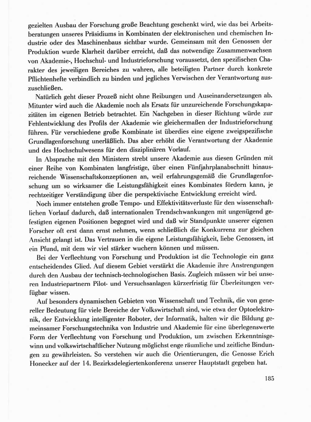Protokoll der Verhandlungen des Ⅹ. Parteitages der Sozialistischen Einheitspartei Deutschlands (SED) [Deutsche Demokratische Republik (DDR)] 1981, Band 1, Seite 185 (Prot. Verh. Ⅹ. PT SED DDR 1981, Bd. 1, S. 185)