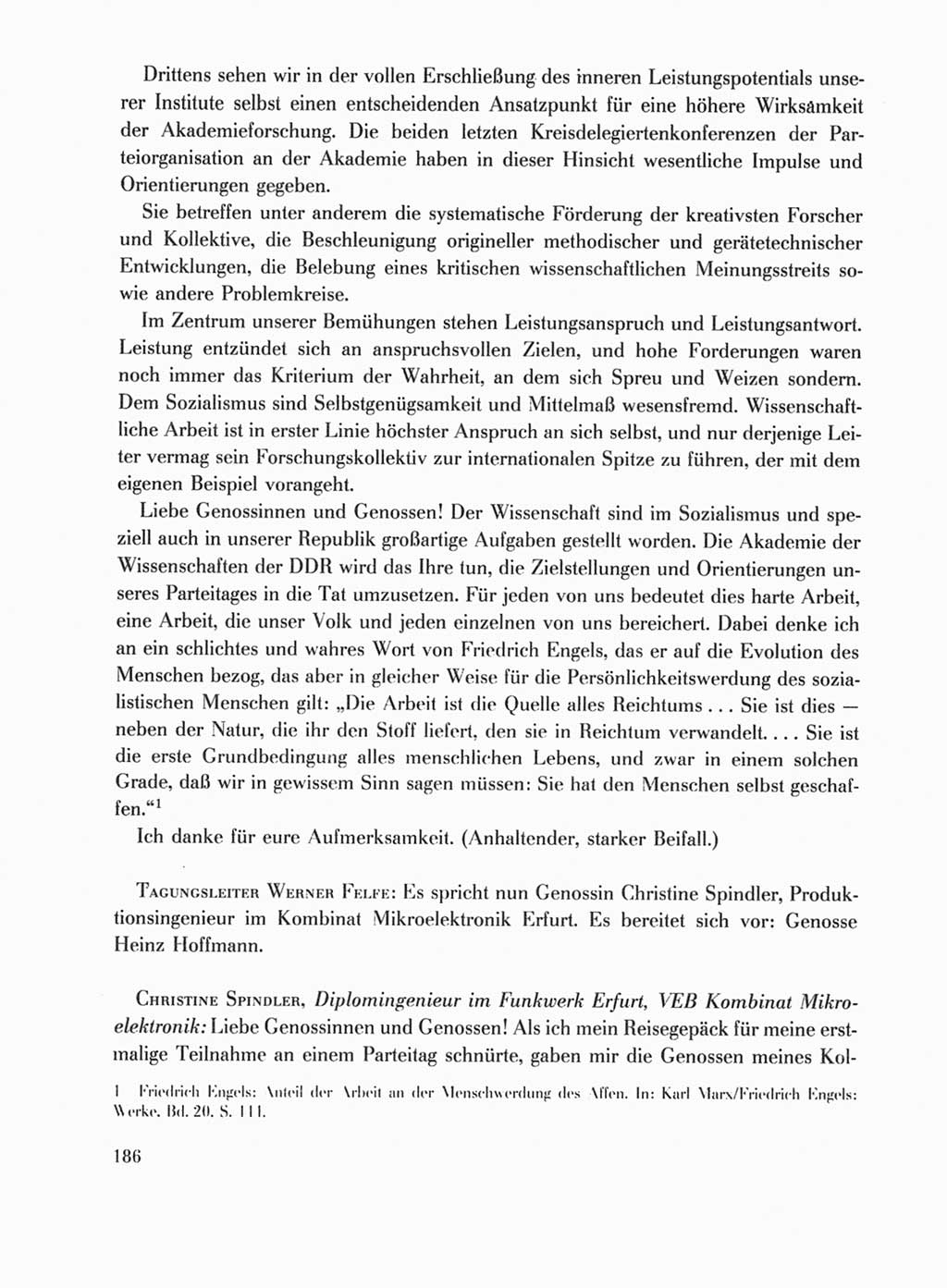 Protokoll der Verhandlungen des Ⅹ. Parteitages der Sozialistischen Einheitspartei Deutschlands (SED) [Deutsche Demokratische Republik (DDR)] 1981, Band 1, Seite 186 (Prot. Verh. Ⅹ. PT SED DDR 1981, Bd. 1, S. 186)
