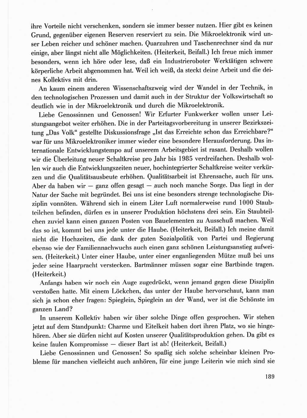 Protokoll der Verhandlungen des Ⅹ. Parteitages der Sozialistischen Einheitspartei Deutschlands (SED) [Deutsche Demokratische Republik (DDR)] 1981, Band 1, Seite 189 (Prot. Verh. Ⅹ. PT SED DDR 1981, Bd. 1, S. 189)