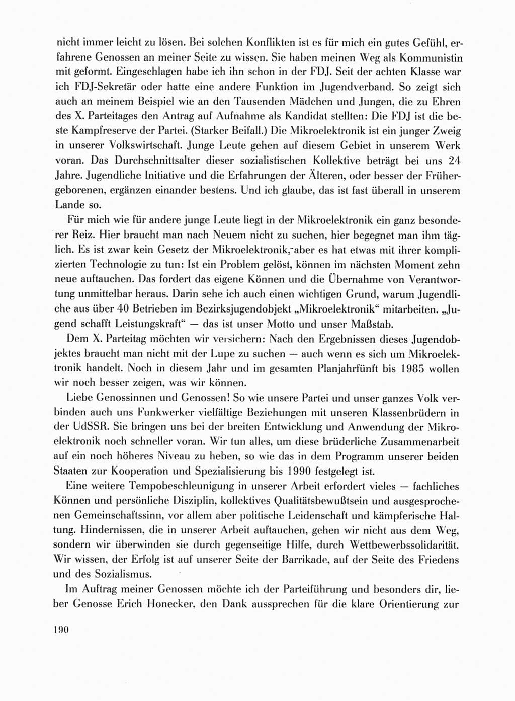 Protokoll der Verhandlungen des Ⅹ. Parteitages der Sozialistischen Einheitspartei Deutschlands (SED) [Deutsche Demokratische Republik (DDR)] 1981, Band 1, Seite 190 (Prot. Verh. Ⅹ. PT SED DDR 1981, Bd. 1, S. 190)