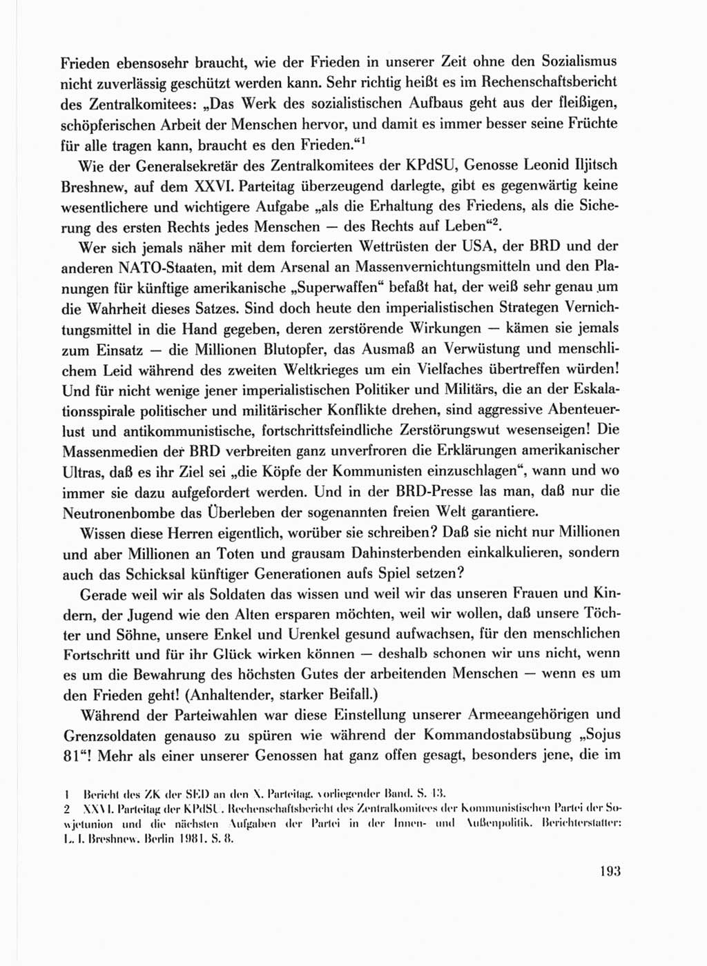 Protokoll der Verhandlungen des Ⅹ. Parteitages der Sozialistischen Einheitspartei Deutschlands (SED) [Deutsche Demokratische Republik (DDR)] 1981, Band 1, Seite 193 (Prot. Verh. Ⅹ. PT SED DDR 1981, Bd. 1, S. 193)