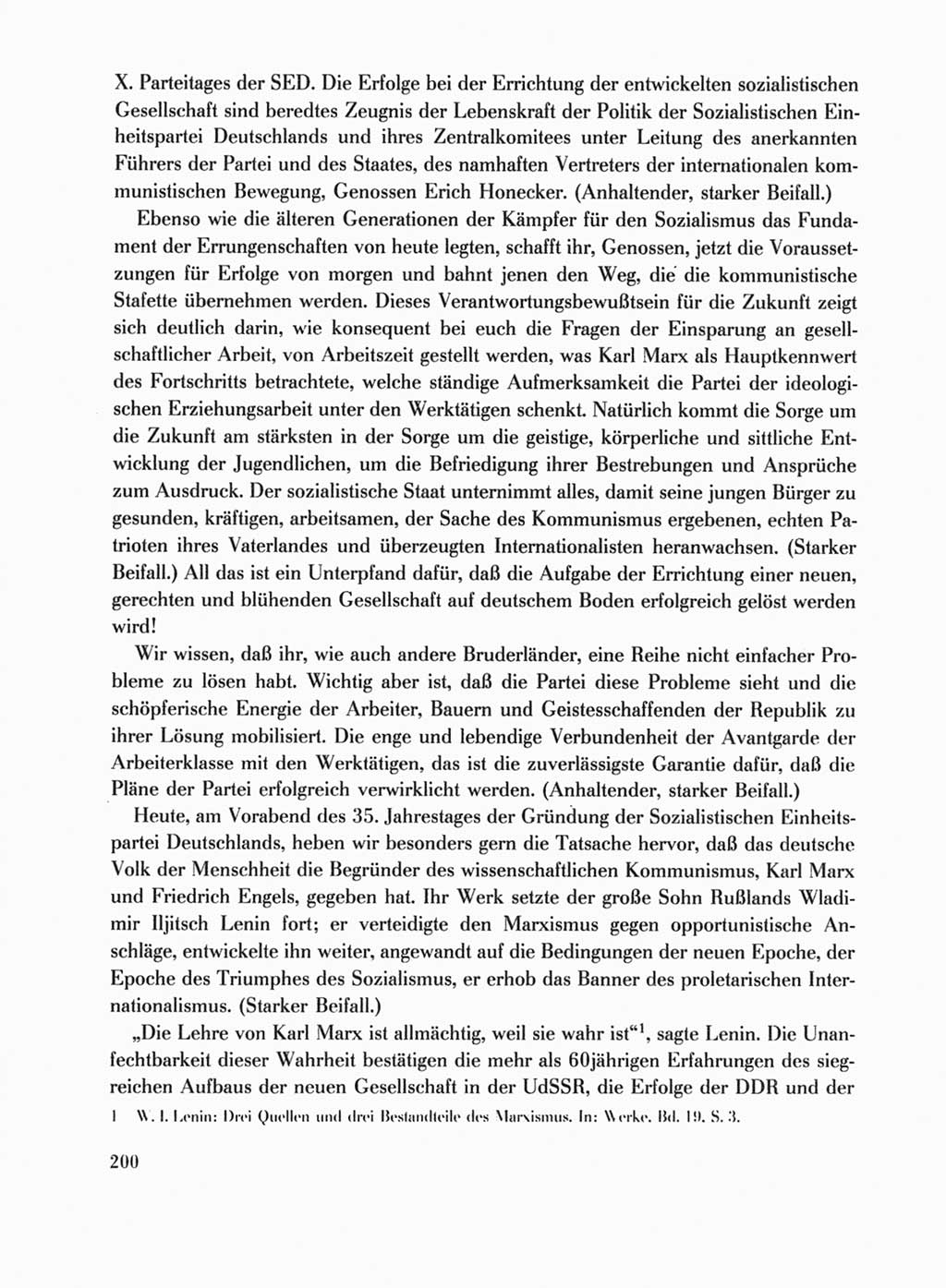 Protokoll der Verhandlungen des Ⅹ. Parteitages der Sozialistischen Einheitspartei Deutschlands (SED) [Deutsche Demokratische Republik (DDR)] 1981, Band 1, Seite 200 (Prot. Verh. Ⅹ. PT SED DDR 1981, Bd. 1, S. 200)