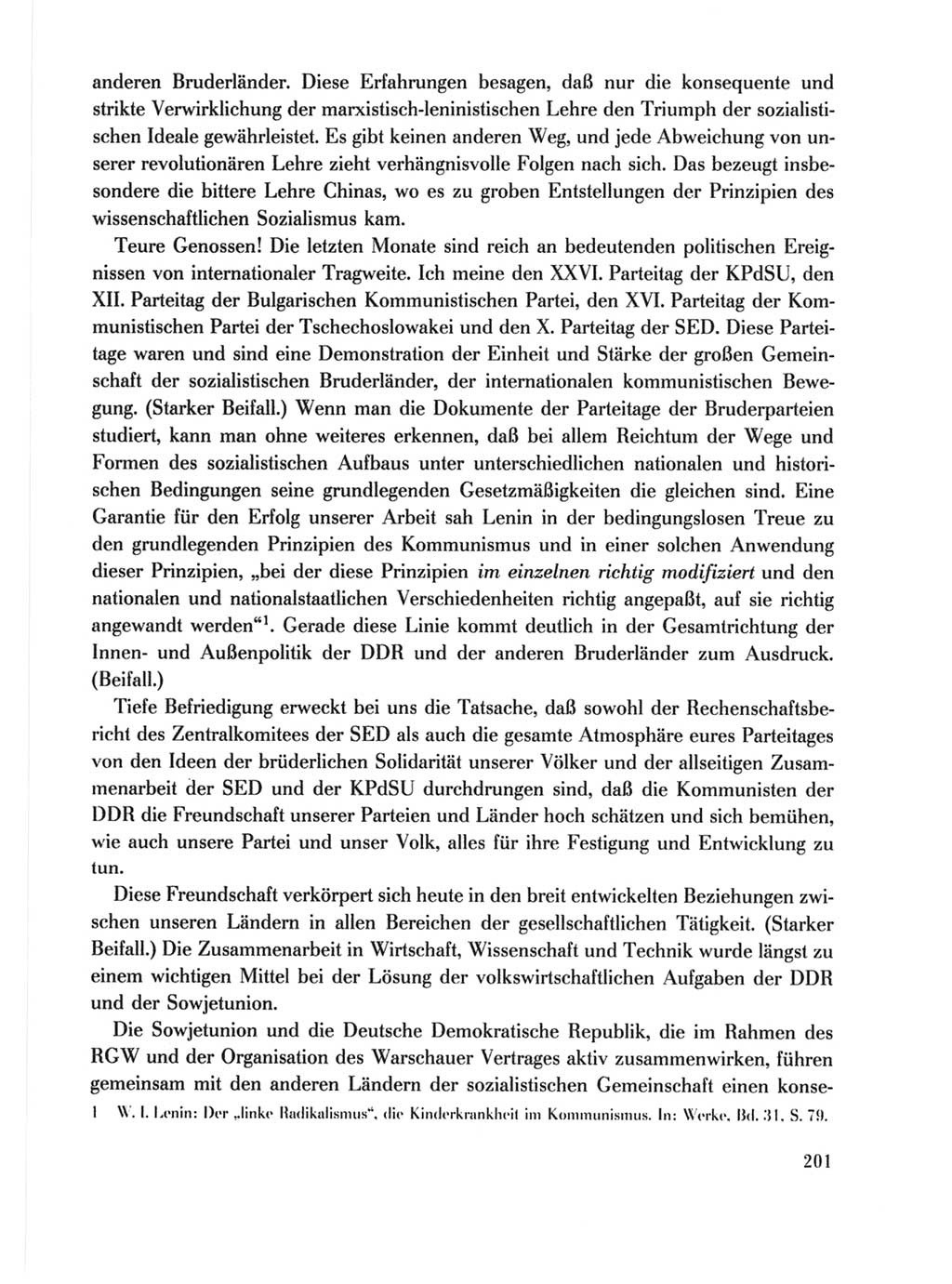 Protokoll der Verhandlungen des Ⅹ. Parteitages der Sozialistischen Einheitspartei Deutschlands (SED) [Deutsche Demokratische Republik (DDR)] 1981, Band 1, Seite 201 (Prot. Verh. Ⅹ. PT SED DDR 1981, Bd. 1, S. 201)