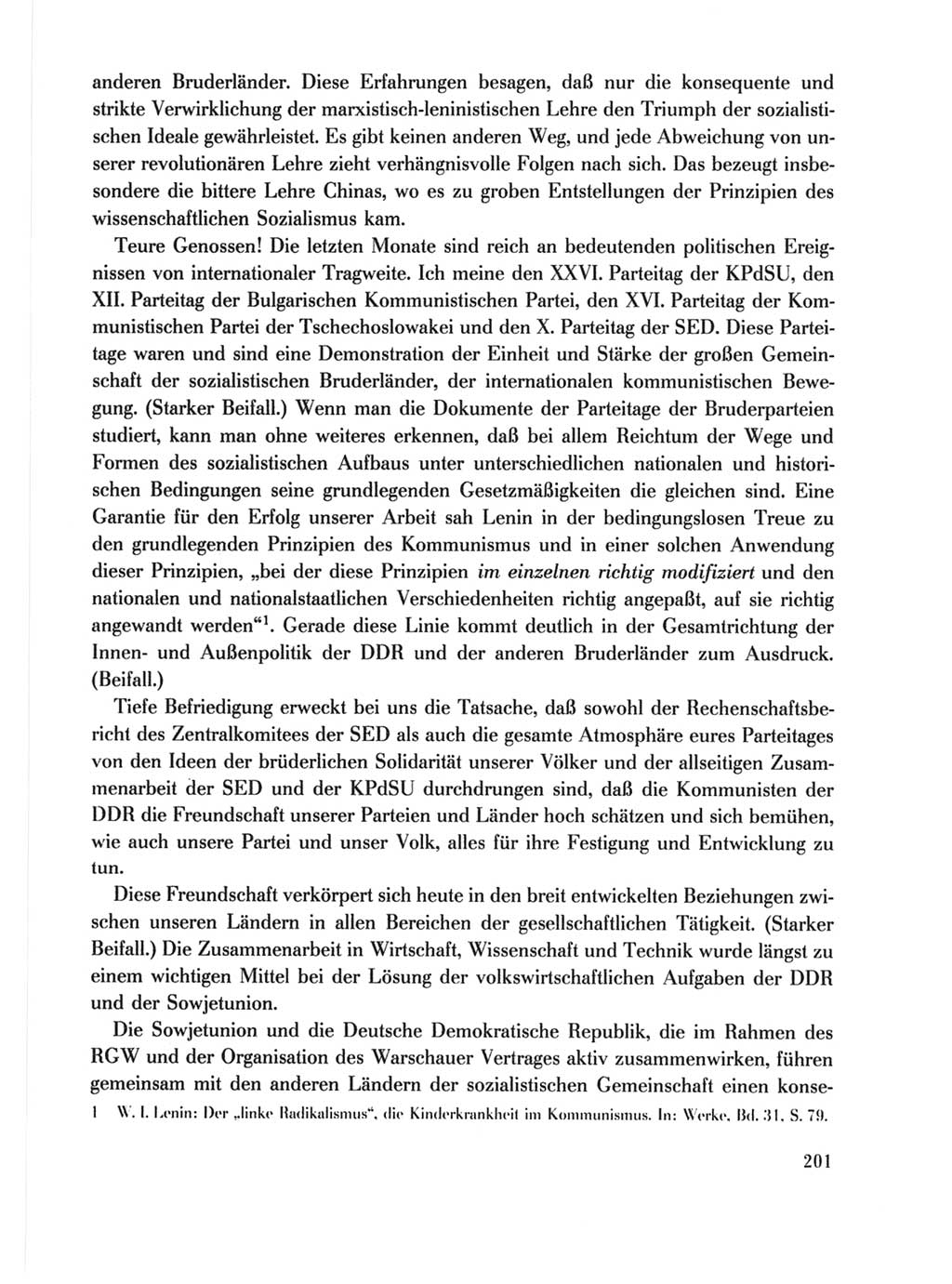 Protokoll der Verhandlungen des Ⅹ. Parteitages der Sozialistischen Einheitspartei Deutschlands (SED) [Deutsche Demokratische Republik (DDR)] 1981, Band 1, Seite 201 (Prot. Verh. Ⅹ. PT SED DDR 1981, Bd. 1, S. 201)