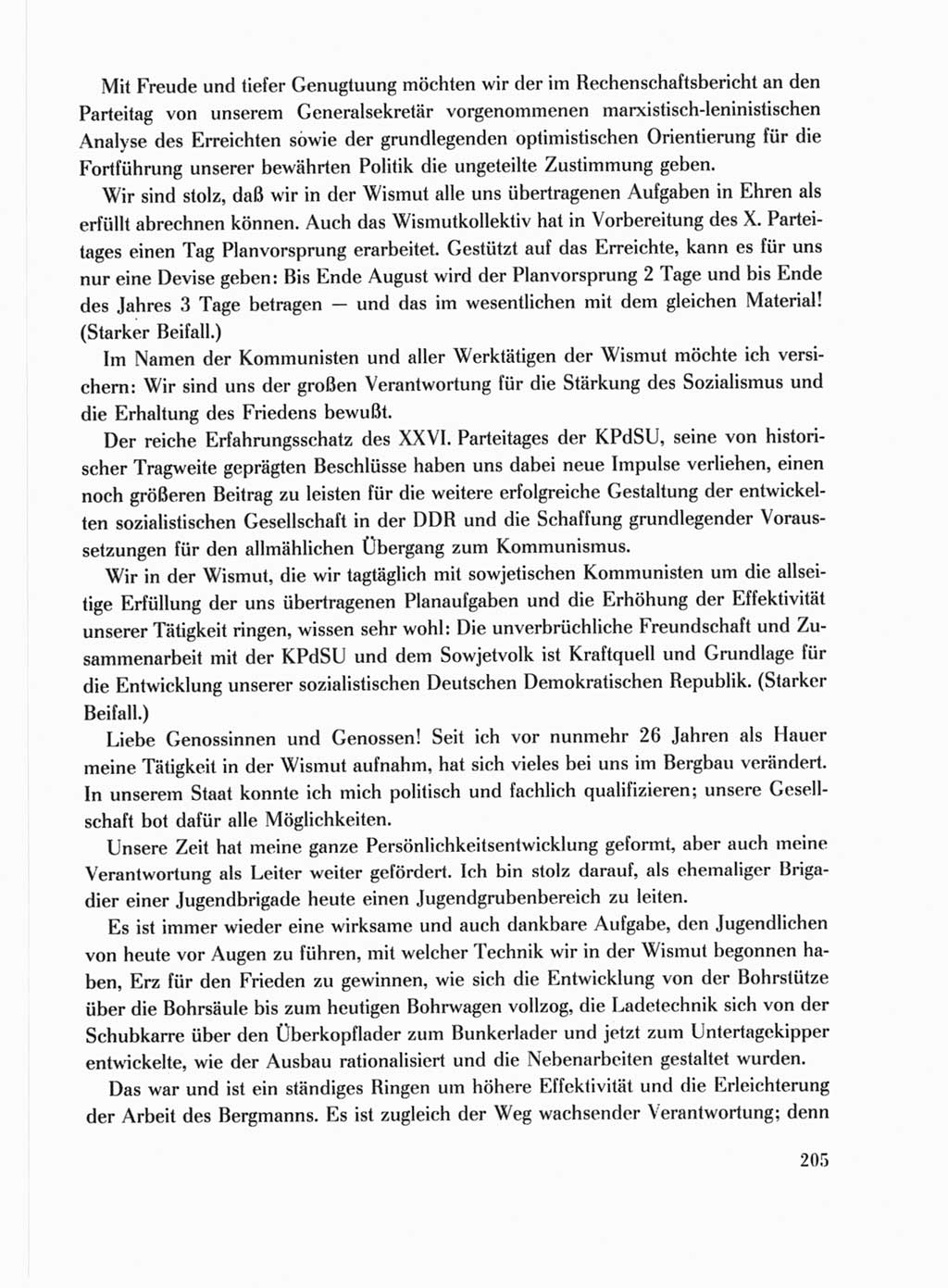 Protokoll der Verhandlungen des Ⅹ. Parteitages der Sozialistischen Einheitspartei Deutschlands (SED) [Deutsche Demokratische Republik (DDR)] 1981, Band 1, Seite 205 (Prot. Verh. Ⅹ. PT SED DDR 1981, Bd. 1, S. 205)