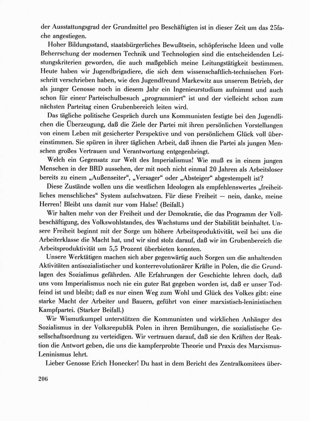 Protokoll der Verhandlungen des Ⅹ. Parteitages der Sozialistischen Einheitspartei Deutschlands (SED) [Deutsche Demokratische Republik (DDR)] 1981, Band 1, Seite 206 (Prot. Verh. Ⅹ. PT SED DDR 1981, Bd. 1, S. 206)