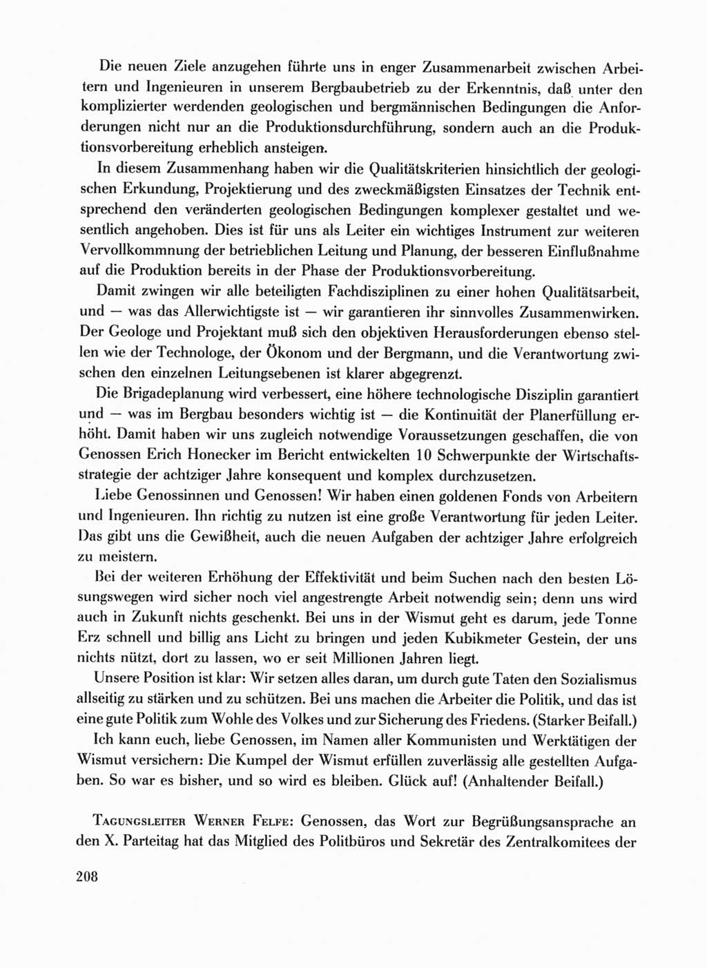 Protokoll der Verhandlungen des Ⅹ. Parteitages der Sozialistischen Einheitspartei Deutschlands (SED) [Deutsche Demokratische Republik (DDR)] 1981, Band 1, Seite 208 (Prot. Verh. Ⅹ. PT SED DDR 1981, Bd. 1, S. 208)