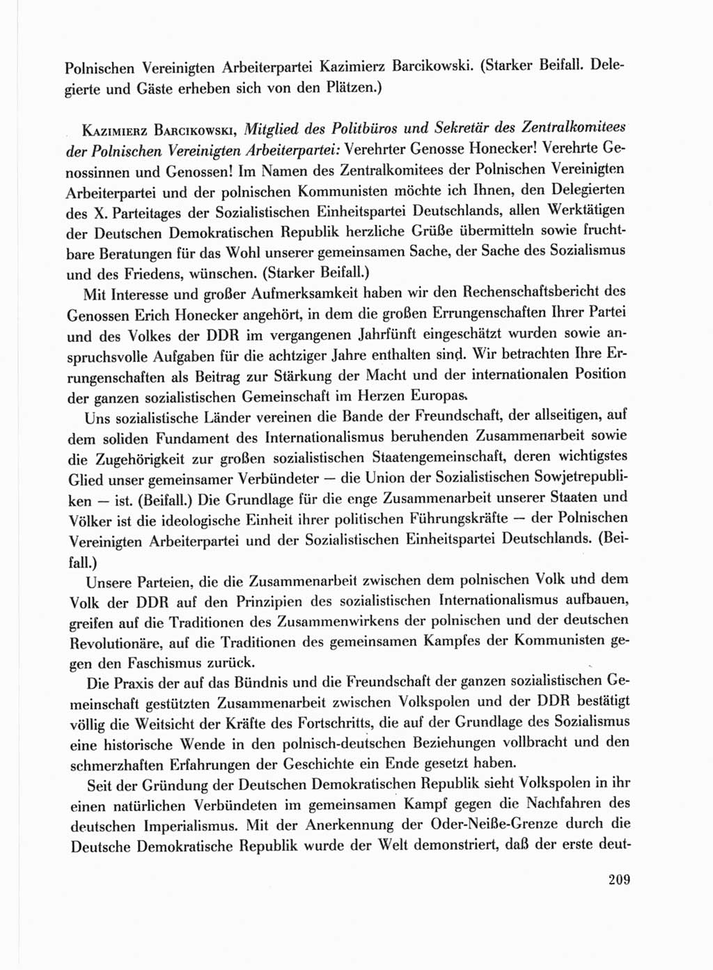Protokoll der Verhandlungen des Ⅹ. Parteitages der Sozialistischen Einheitspartei Deutschlands (SED) [Deutsche Demokratische Republik (DDR)] 1981, Band 1, Seite 209 (Prot. Verh. Ⅹ. PT SED DDR 1981, Bd. 1, S. 209)