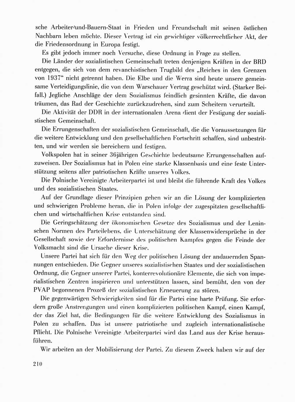 Protokoll der Verhandlungen des Ⅹ. Parteitages der Sozialistischen Einheitspartei Deutschlands (SED) [Deutsche Demokratische Republik (DDR)] 1981, Band 1, Seite 210 (Prot. Verh. Ⅹ. PT SED DDR 1981, Bd. 1, S. 210)