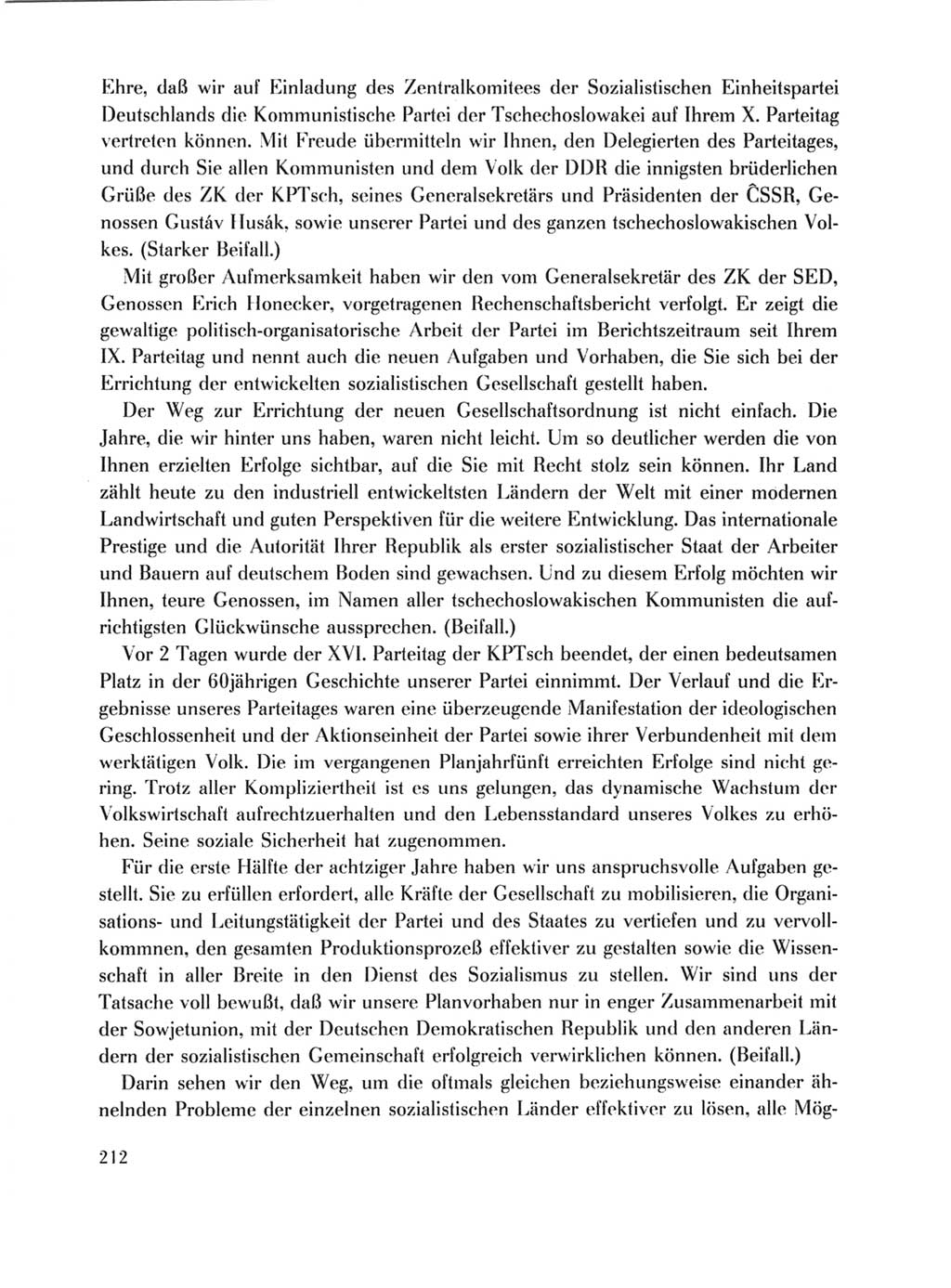 Protokoll der Verhandlungen des Ⅹ. Parteitages der Sozialistischen Einheitspartei Deutschlands (SED) [Deutsche Demokratische Republik (DDR)] 1981, Band 1, Seite 212 (Prot. Verh. Ⅹ. PT SED DDR 1981, Bd. 1, S. 212)