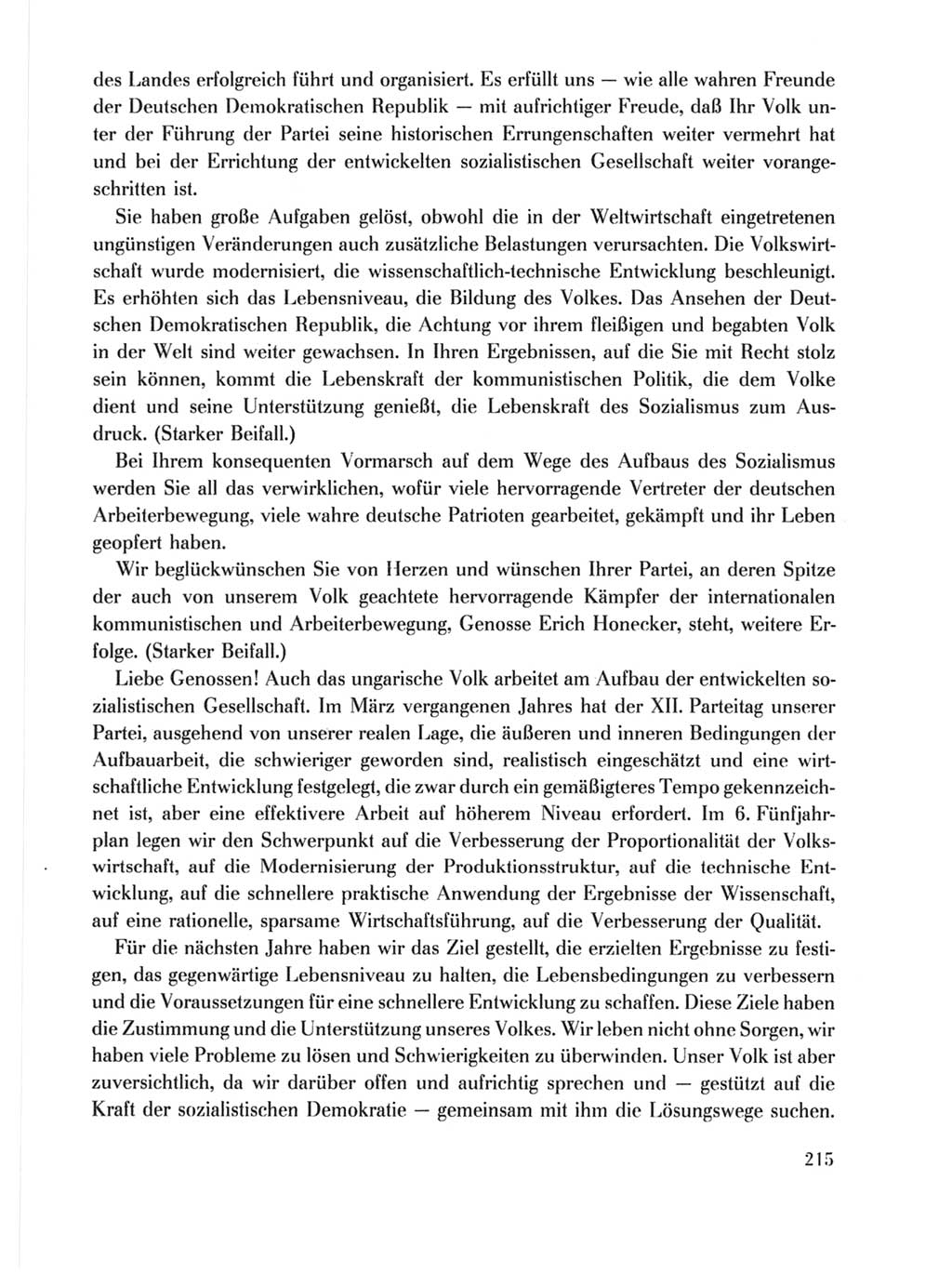 Protokoll der Verhandlungen des Ⅹ. Parteitages der Sozialistischen Einheitspartei Deutschlands (SED) [Deutsche Demokratische Republik (DDR)] 1981, Band 1, Seite 215 (Prot. Verh. Ⅹ. PT SED DDR 1981, Bd. 1, S. 215)