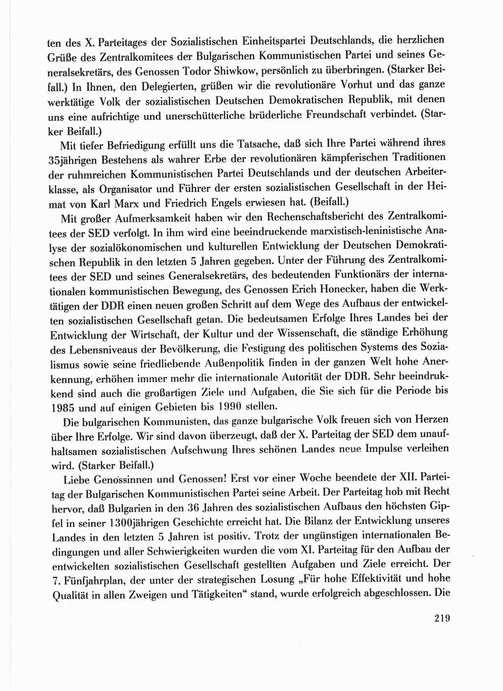 Protokoll der Verhandlungen des Ⅹ. Parteitages der Sozialistischen Einheitspartei Deutschlands (SED) [Deutsche Demokratische Republik (DDR)] 1981, Band 1, Seite 219 (Prot. Verh. Ⅹ. PT SED DDR 1981, Bd. 1, S. 219)