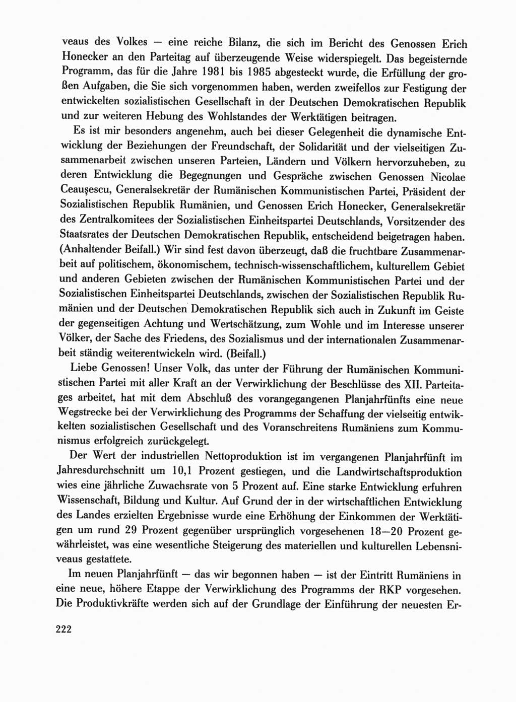 Protokoll der Verhandlungen des Ⅹ. Parteitages der Sozialistischen Einheitspartei Deutschlands (SED) [Deutsche Demokratische Republik (DDR)] 1981, Band 1, Seite 222 (Prot. Verh. Ⅹ. PT SED DDR 1981, Bd. 1, S. 222)