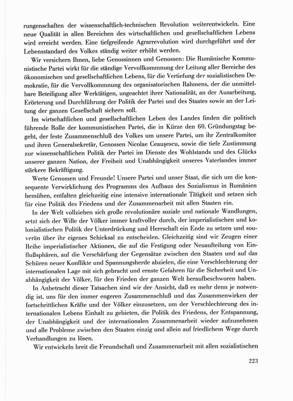 Protokoll der Verhandlungen des Ⅹ. Parteitages der Sozialistischen Einheitspartei Deutschlands (SED) [Deutsche Demokratische Republik (DDR)] 1981, Band 1, Seite 223 (Prot. Verh. Ⅹ. PT SED DDR 1981, Bd. 1, S. 223)