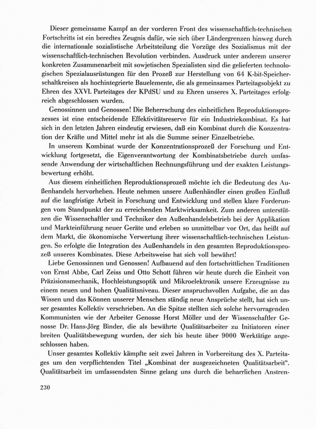 Protokoll der Verhandlungen des Ⅹ. Parteitages der Sozialistischen Einheitspartei Deutschlands (SED) [Deutsche Demokratische Republik (DDR)] 1981, Band 1, Seite 230 (Prot. Verh. Ⅹ. PT SED DDR 1981, Bd. 1, S. 230)