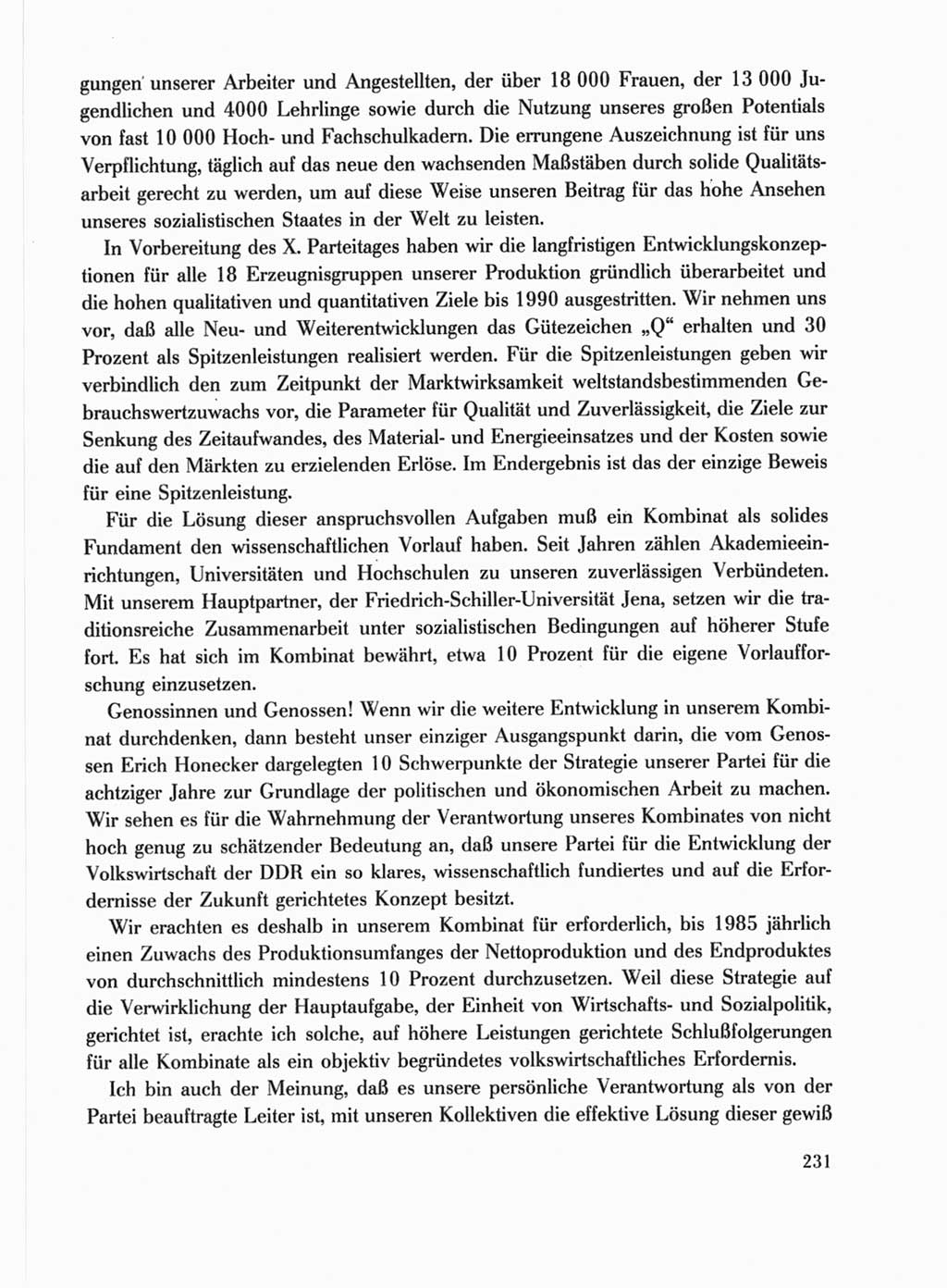 Protokoll der Verhandlungen des Ⅹ. Parteitages der Sozialistischen Einheitspartei Deutschlands (SED) [Deutsche Demokratische Republik (DDR)] 1981, Band 1, Seite 231 (Prot. Verh. Ⅹ. PT SED DDR 1981, Bd. 1, S. 231)