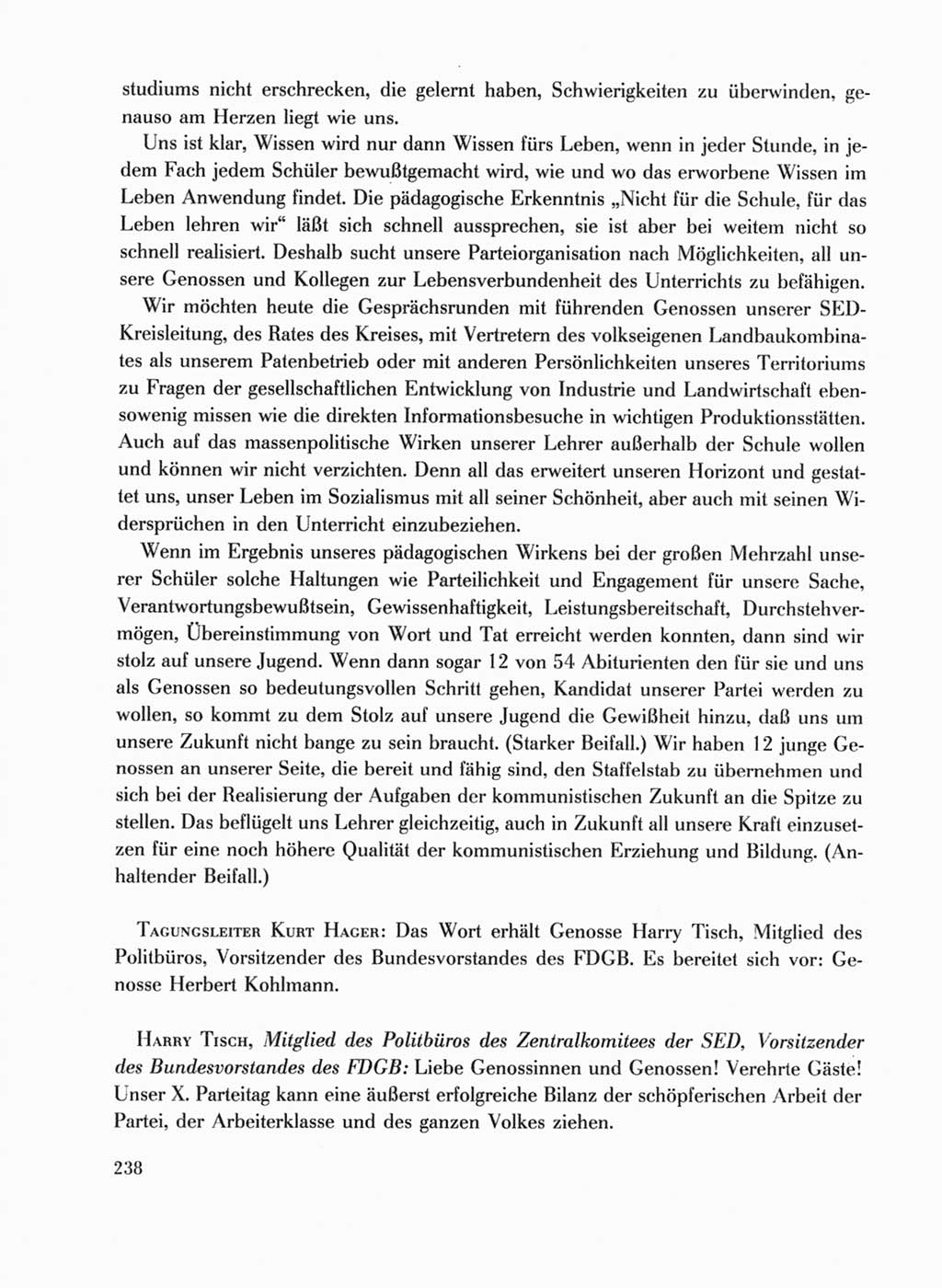Protokoll der Verhandlungen des Ⅹ. Parteitages der Sozialistischen Einheitspartei Deutschlands (SED) [Deutsche Demokratische Republik (DDR)] 1981, Band 1, Seite 238 (Prot. Verh. Ⅹ. PT SED DDR 1981, Bd. 1, S. 238)