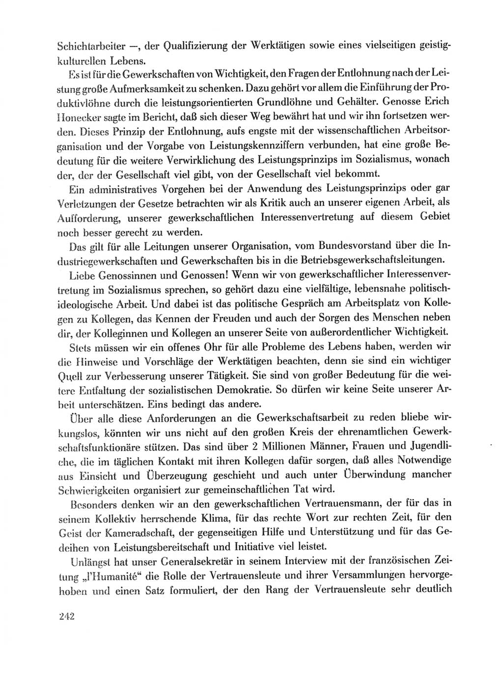 Protokoll der Verhandlungen des Ⅹ. Parteitages der Sozialistischen Einheitspartei Deutschlands (SED) [Deutsche Demokratische Republik (DDR)] 1981, Band 1, Seite 242 (Prot. Verh. Ⅹ. PT SED DDR 1981, Bd. 1, S. 242)