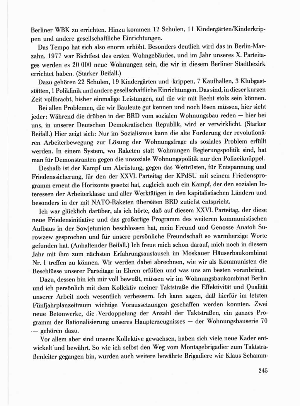 Protokoll der Verhandlungen des Ⅹ. Parteitages der Sozialistischen Einheitspartei Deutschlands (SED) [Deutsche Demokratische Republik (DDR)] 1981, Band 1, Seite 245 (Prot. Verh. Ⅹ. PT SED DDR 1981, Bd. 1, S. 245)