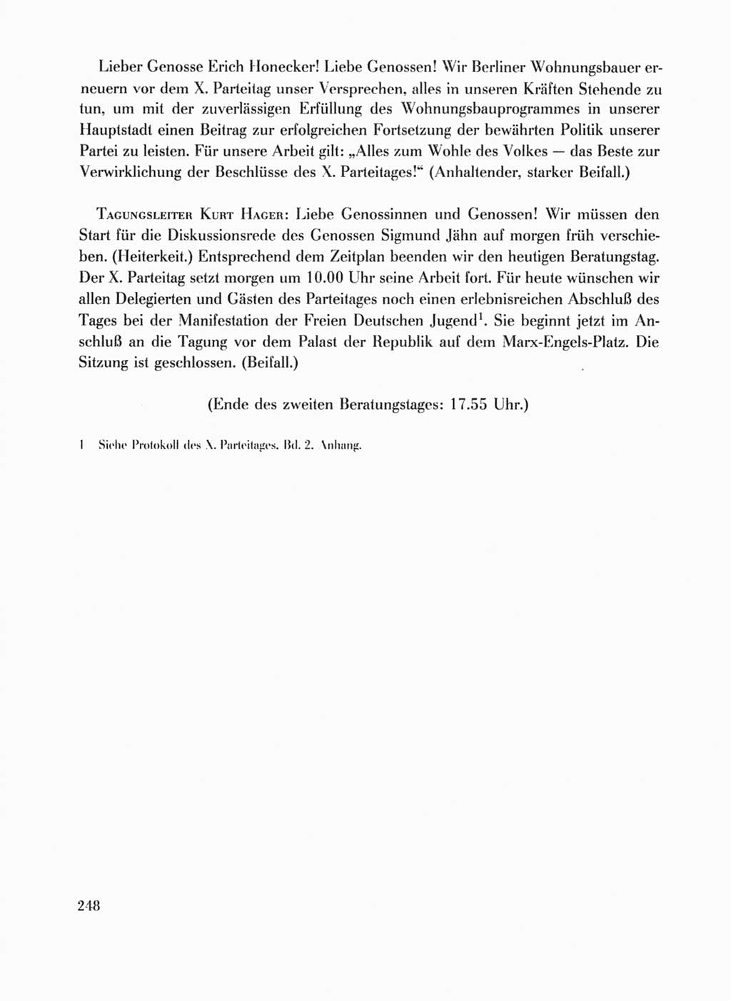 Protokoll der Verhandlungen des Ⅹ. Parteitages der Sozialistischen Einheitspartei Deutschlands (SED) [Deutsche Demokratische Republik (DDR)] 1981, Band 1, Seite 248 (Prot. Verh. Ⅹ. PT SED DDR 1981, Bd. 1, S. 248)