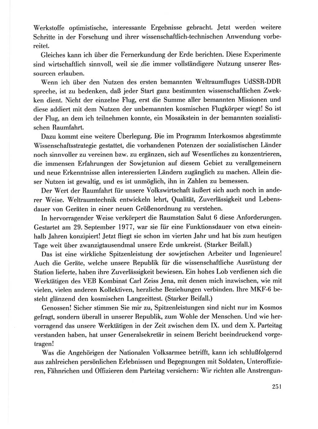 Protokoll der Verhandlungen des Ⅹ. Parteitages der Sozialistischen Einheitspartei Deutschlands (SED) [Deutsche Demokratische Republik (DDR)] 1981, Band 1, Seite 251 (Prot. Verh. Ⅹ. PT SED DDR 1981, Bd. 1, S. 251)