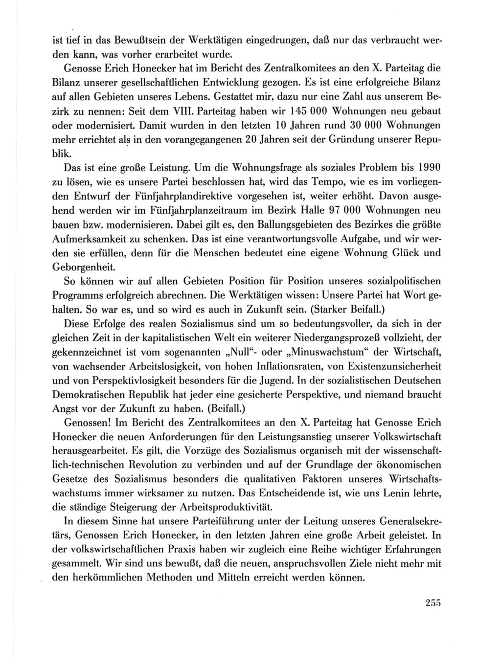 Protokoll der Verhandlungen des Ⅹ. Parteitages der Sozialistischen Einheitspartei Deutschlands (SED) [Deutsche Demokratische Republik (DDR)] 1981, Band 1, Seite 255 (Prot. Verh. Ⅹ. PT SED DDR 1981, Bd. 1, S. 255)