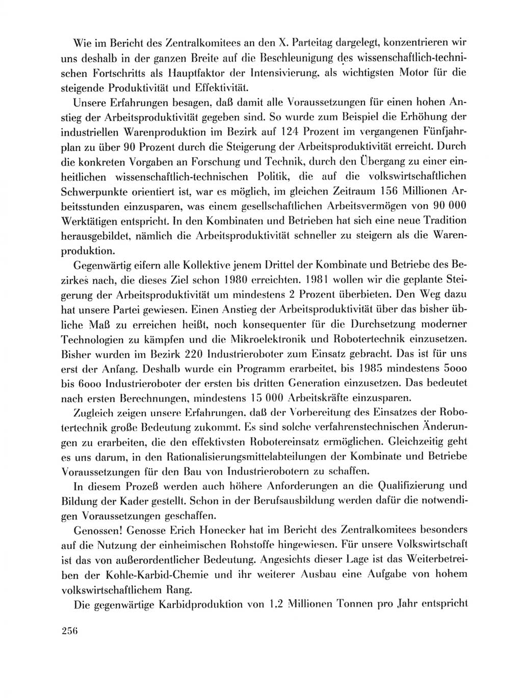 Protokoll der Verhandlungen des Ⅹ. Parteitages der Sozialistischen Einheitspartei Deutschlands (SED) [Deutsche Demokratische Republik (DDR)] 1981, Band 1, Seite 256 (Prot. Verh. Ⅹ. PT SED DDR 1981, Bd. 1, S. 256)