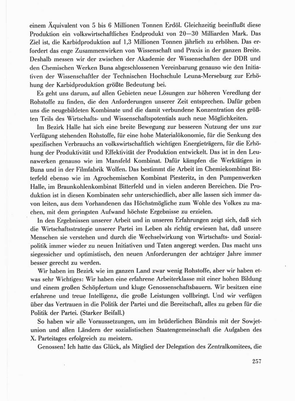 Protokoll der Verhandlungen des Ⅹ. Parteitages der Sozialistischen Einheitspartei Deutschlands (SED) [Deutsche Demokratische Republik (DDR)] 1981, Band 1, Seite 257 (Prot. Verh. Ⅹ. PT SED DDR 1981, Bd. 1, S. 257)