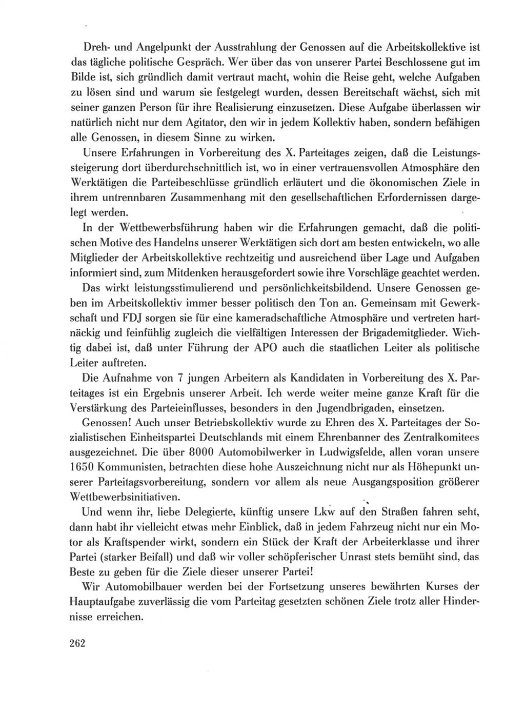 Protokoll der Verhandlungen des Ⅹ. Parteitages der Sozialistischen Einheitspartei Deutschlands (SED) [Deutsche Demokratische Republik (DDR)] 1981, Band 1, Seite 262 (Prot. Verh. Ⅹ. PT SED DDR 1981, Bd. 1, S. 262)