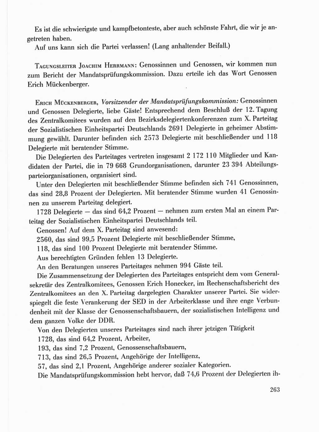 Protokoll der Verhandlungen des Ⅹ. Parteitages der Sozialistischen Einheitspartei Deutschlands (SED) [Deutsche Demokratische Republik (DDR)] 1981, Band 1, Seite 263 (Prot. Verh. Ⅹ. PT SED DDR 1981, Bd. 1, S. 263)