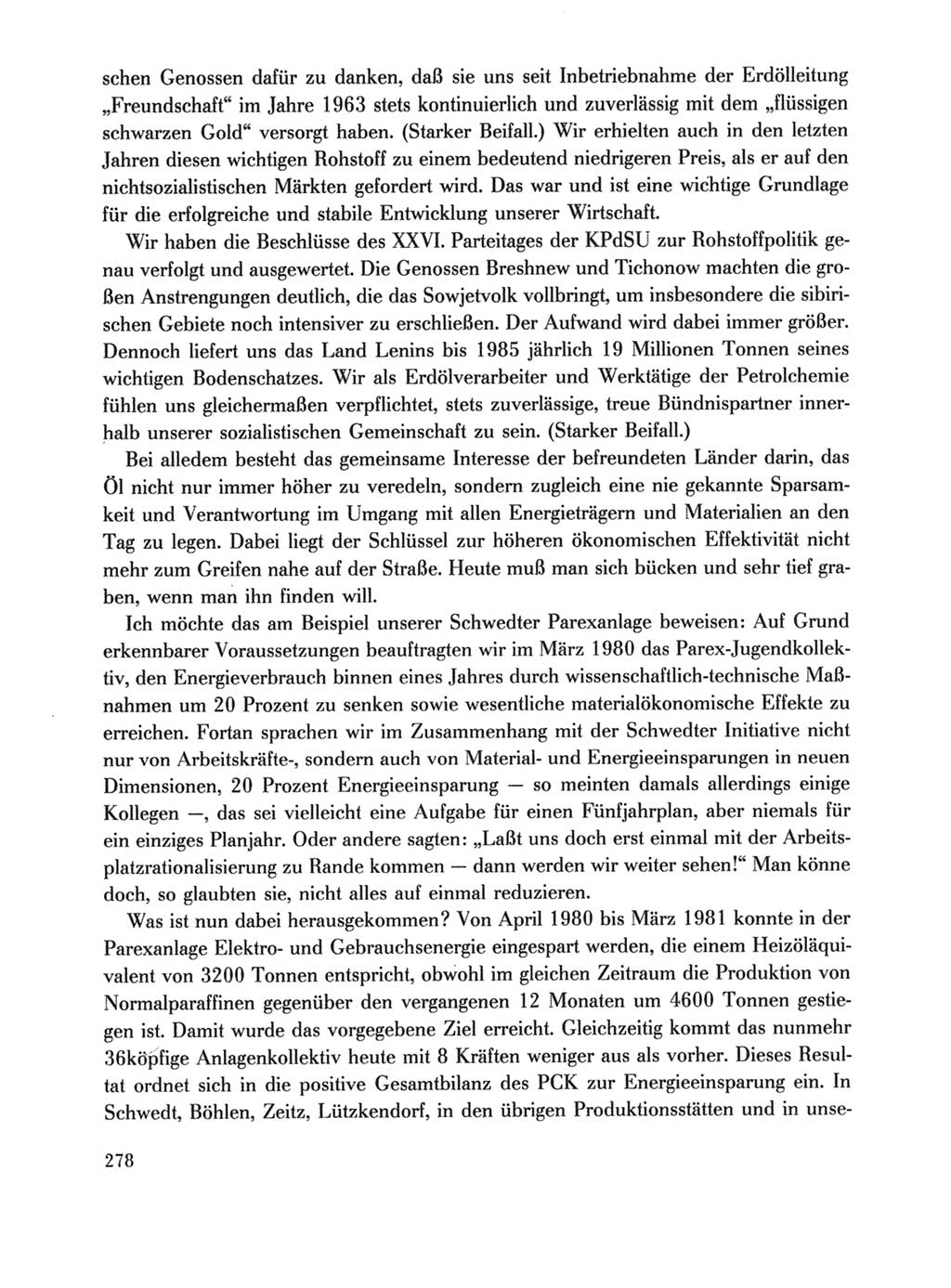 Protokoll der Verhandlungen des Ⅹ. Parteitages der Sozialistischen Einheitspartei Deutschlands (SED) [Deutsche Demokratische Republik (DDR)] 1981, Band 1, Seite 278 (Prot. Verh. Ⅹ. PT SED DDR 1981, Bd. 1, S. 278)