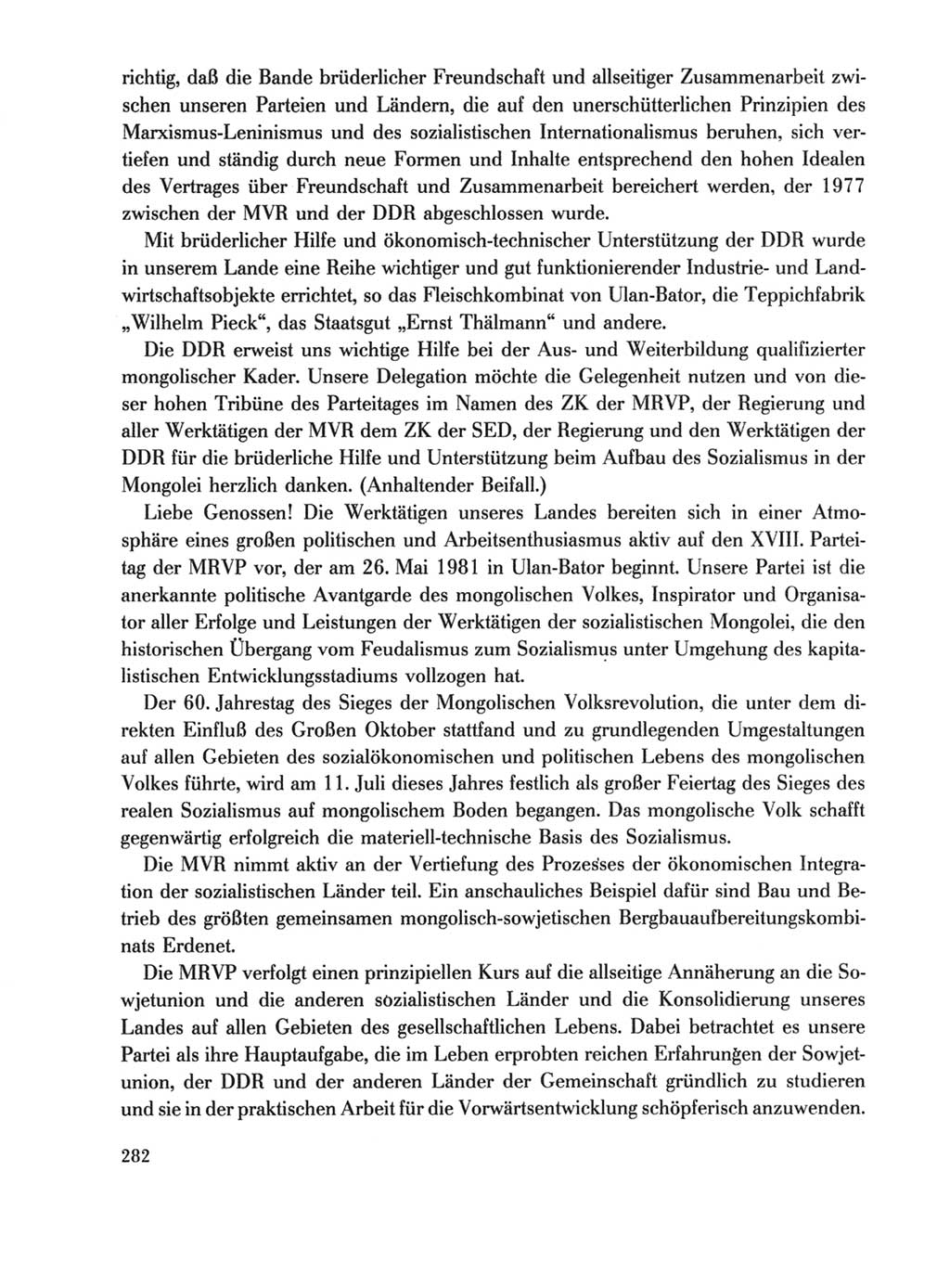 Protokoll der Verhandlungen des Ⅹ. Parteitages der Sozialistischen Einheitspartei Deutschlands (SED) [Deutsche Demokratische Republik (DDR)] 1981, Band 1, Seite 282 (Prot. Verh. Ⅹ. PT SED DDR 1981, Bd. 1, S. 282)