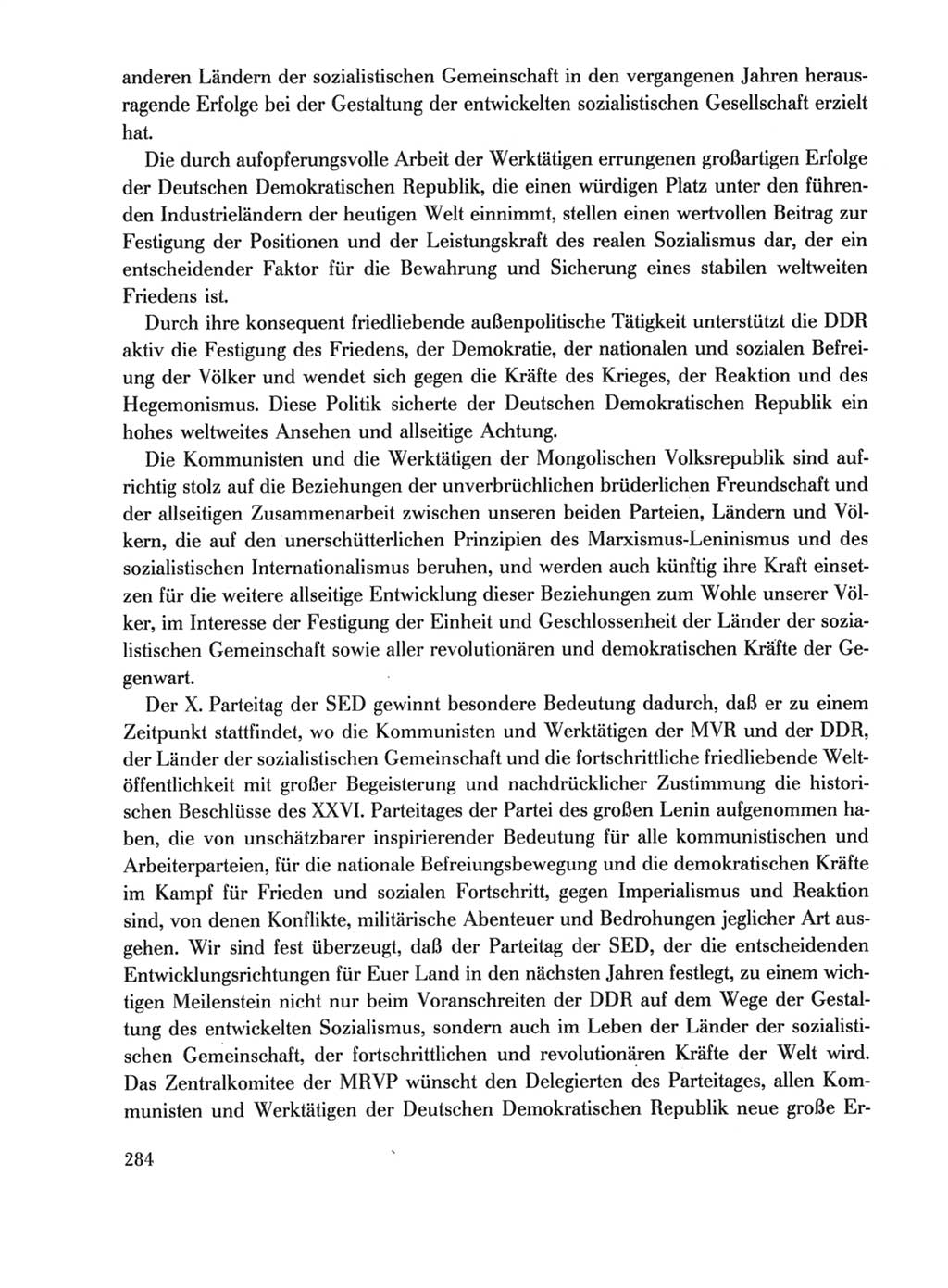 Protokoll der Verhandlungen des Ⅹ. Parteitages der Sozialistischen Einheitspartei Deutschlands (SED) [Deutsche Demokratische Republik (DDR)] 1981, Band 1, Seite 284 (Prot. Verh. Ⅹ. PT SED DDR 1981, Bd. 1, S. 284)