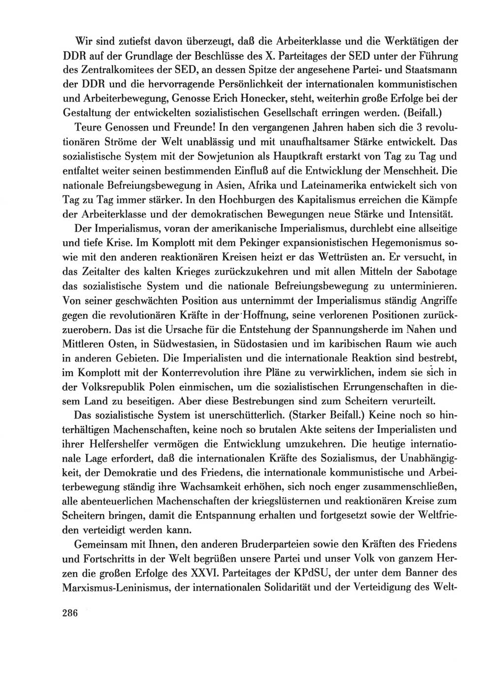 Protokoll der Verhandlungen des Ⅹ. Parteitages der Sozialistischen Einheitspartei Deutschlands (SED) [Deutsche Demokratische Republik (DDR)] 1981, Band 1, Seite 286 (Prot. Verh. Ⅹ. PT SED DDR 1981, Bd. 1, S. 286)