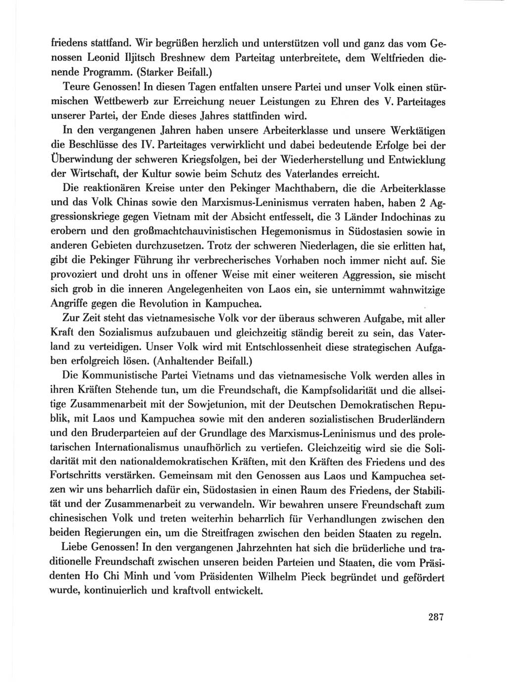 Protokoll der Verhandlungen des Ⅹ. Parteitages der Sozialistischen Einheitspartei Deutschlands (SED) [Deutsche Demokratische Republik (DDR)] 1981, Band 1, Seite 287 (Prot. Verh. Ⅹ. PT SED DDR 1981, Bd. 1, S. 287)