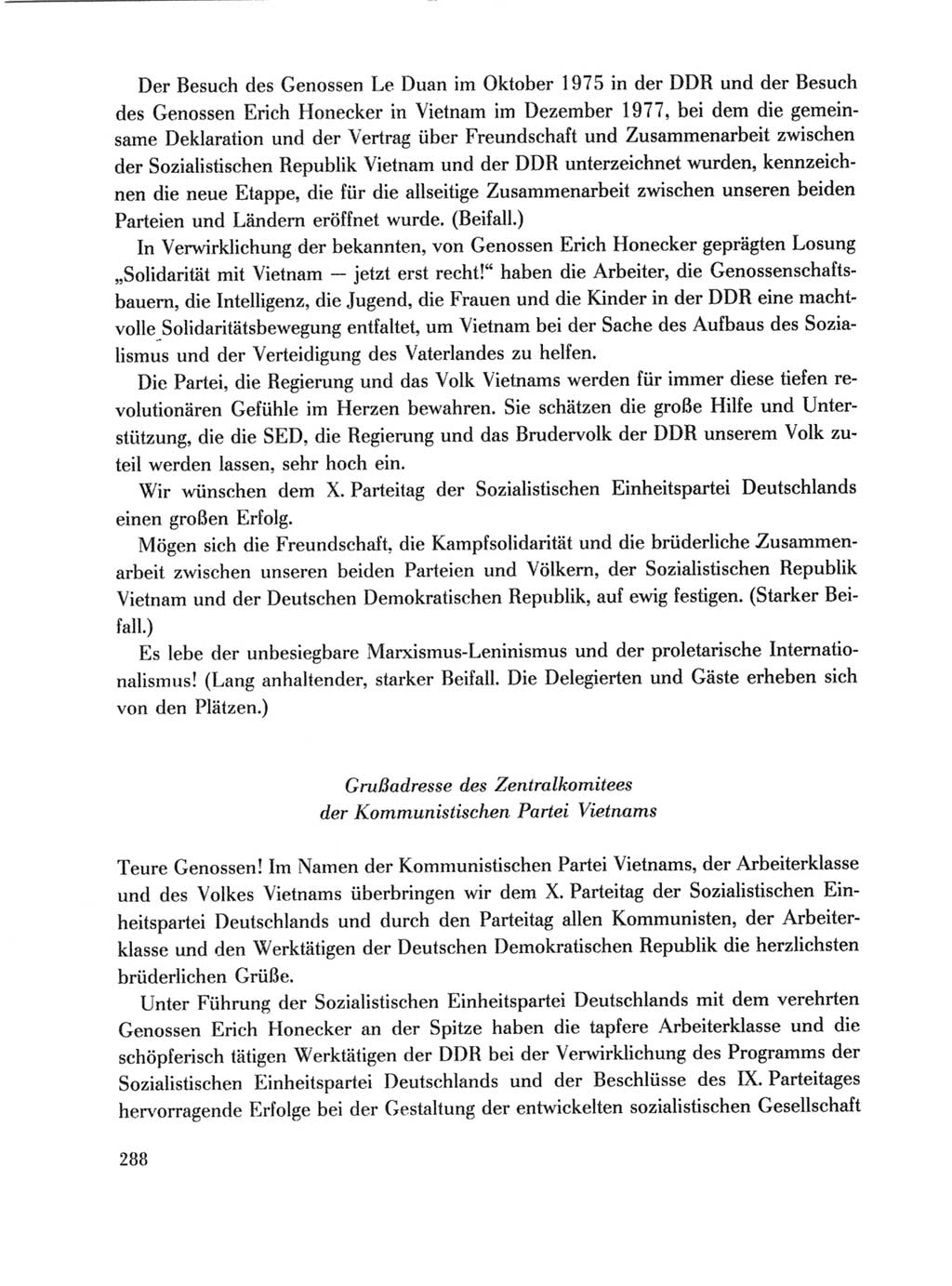Protokoll der Verhandlungen des Ⅹ. Parteitages der Sozialistischen Einheitspartei Deutschlands (SED) [Deutsche Demokratische Republik (DDR)] 1981, Band 1, Seite 288 (Prot. Verh. Ⅹ. PT SED DDR 1981, Bd. 1, S. 288)