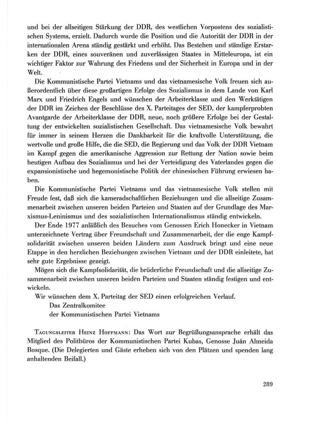 Protokoll der Verhandlungen des Ⅹ. Parteitages der Sozialistischen Einheitspartei Deutschlands (SED) [Deutsche Demokratische Republik (DDR)] 1981, Band 1, Seite 289 (Prot. Verh. Ⅹ. PT SED DDR 1981, Bd. 1, S. 289)