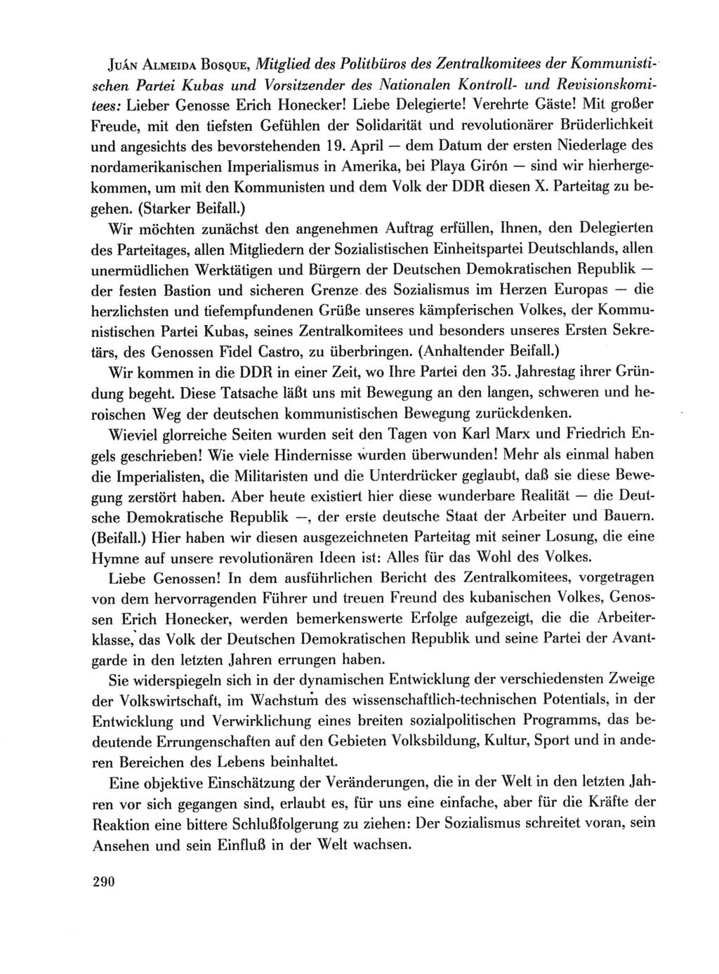 Protokoll der Verhandlungen des Ⅹ. Parteitages der Sozialistischen Einheitspartei Deutschlands (SED) [Deutsche Demokratische Republik (DDR)] 1981, Band 1, Seite 290 (Prot. Verh. Ⅹ. PT SED DDR 1981, Bd. 1, S. 290)