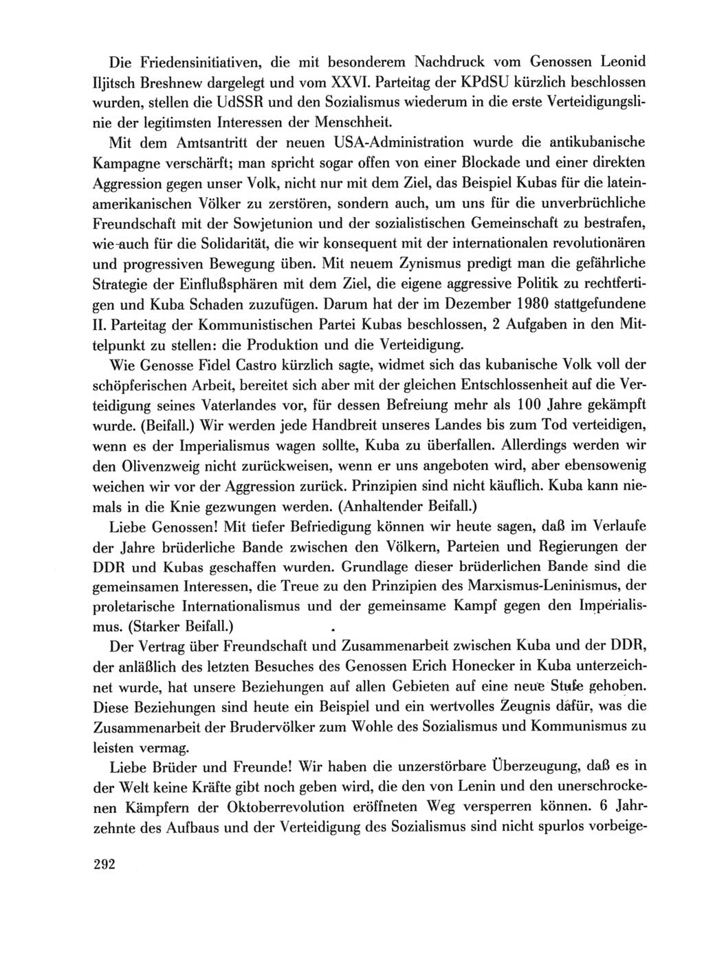 Protokoll der Verhandlungen des Ⅹ. Parteitages der Sozialistischen Einheitspartei Deutschlands (SED) [Deutsche Demokratische Republik (DDR)] 1981, Band 1, Seite 292 (Prot. Verh. Ⅹ. PT SED DDR 1981, Bd. 1, S. 292)