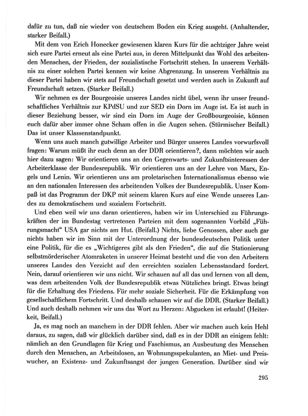 Protokoll der Verhandlungen des Ⅹ. Parteitages der Sozialistischen Einheitspartei Deutschlands (SED) [Deutsche Demokratische Republik (DDR)] 1981, Band 1, Seite 295 (Prot. Verh. Ⅹ. PT SED DDR 1981, Bd. 1, S. 295)