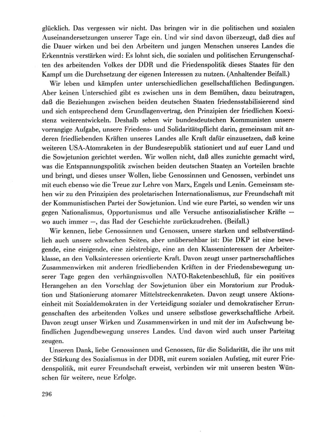 Protokoll der Verhandlungen des Ⅹ. Parteitages der Sozialistischen Einheitspartei Deutschlands (SED) [Deutsche Demokratische Republik (DDR)] 1981, Band 1, Seite 296 (Prot. Verh. Ⅹ. PT SED DDR 1981, Bd. 1, S. 296)