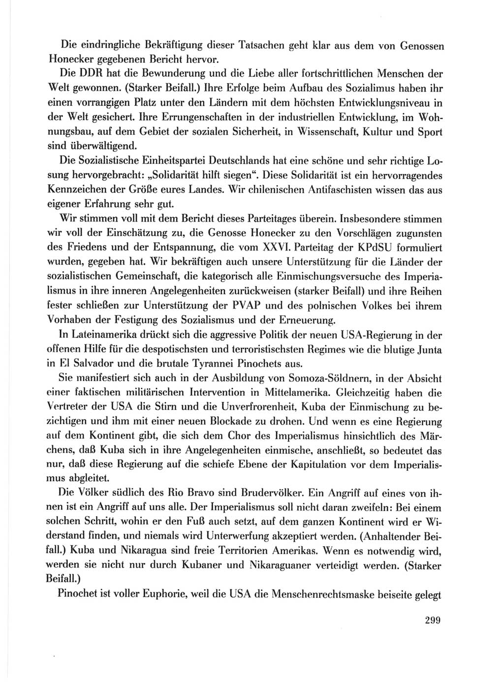 Protokoll der Verhandlungen des Ⅹ. Parteitages der Sozialistischen Einheitspartei Deutschlands (SED) [Deutsche Demokratische Republik (DDR)] 1981, Band 1, Seite 299 (Prot. Verh. Ⅹ. PT SED DDR 1981, Bd. 1, S. 299)
